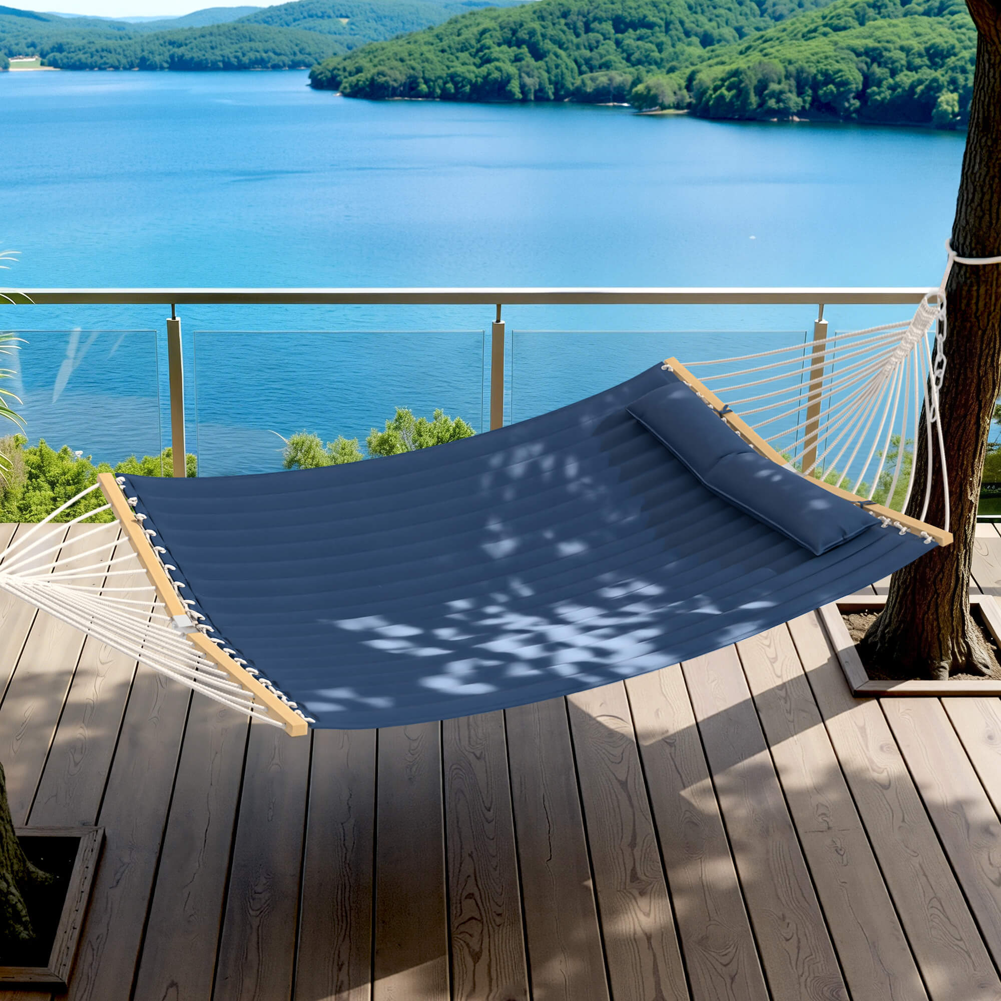 HOMREST Modern Portable Hammock, Outdoor Rope Hammock for Backyard, Beach & Camping, Navy Blue
