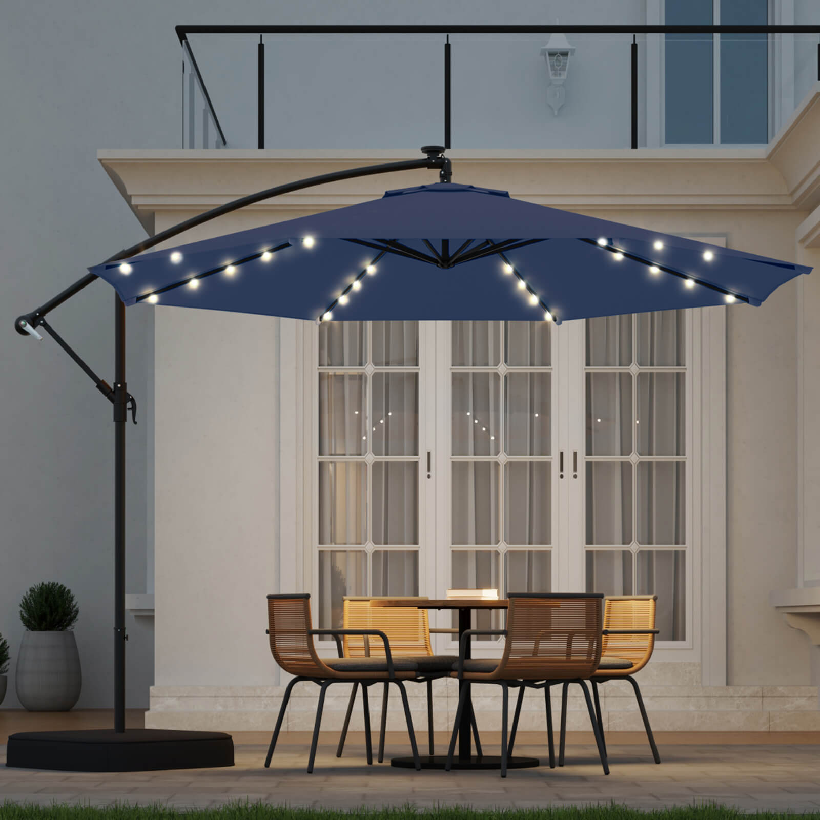 Homrest 10ft Solar Lighted Patio Umbrella with Base, Outdoor Cantileve – homrest