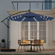 Homrest 10ft Solar Lighted Patio Umbrella with Base, Outdoor Cantilever Umbrella, Infinite Tilt, Navy Blue