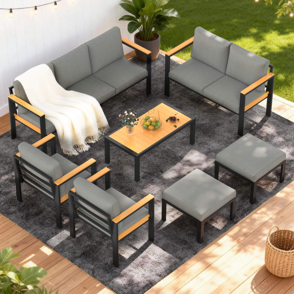 HOMREST 7 Piece Patio Furniture Set, Metal Patio Conversation Set with Coffee Table, All-Weather Outdoor Furniture, Gray