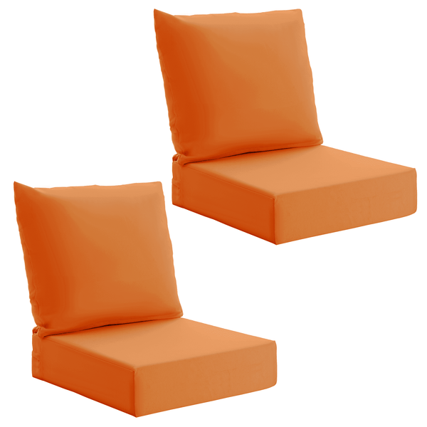 HOMREST Patio Furniture Cushions Set of 2 with Handle and Ties, Waterproof Fade-Resistant Outdoor Couch Cushions, Chair Pads for Dining Chairs, Orange