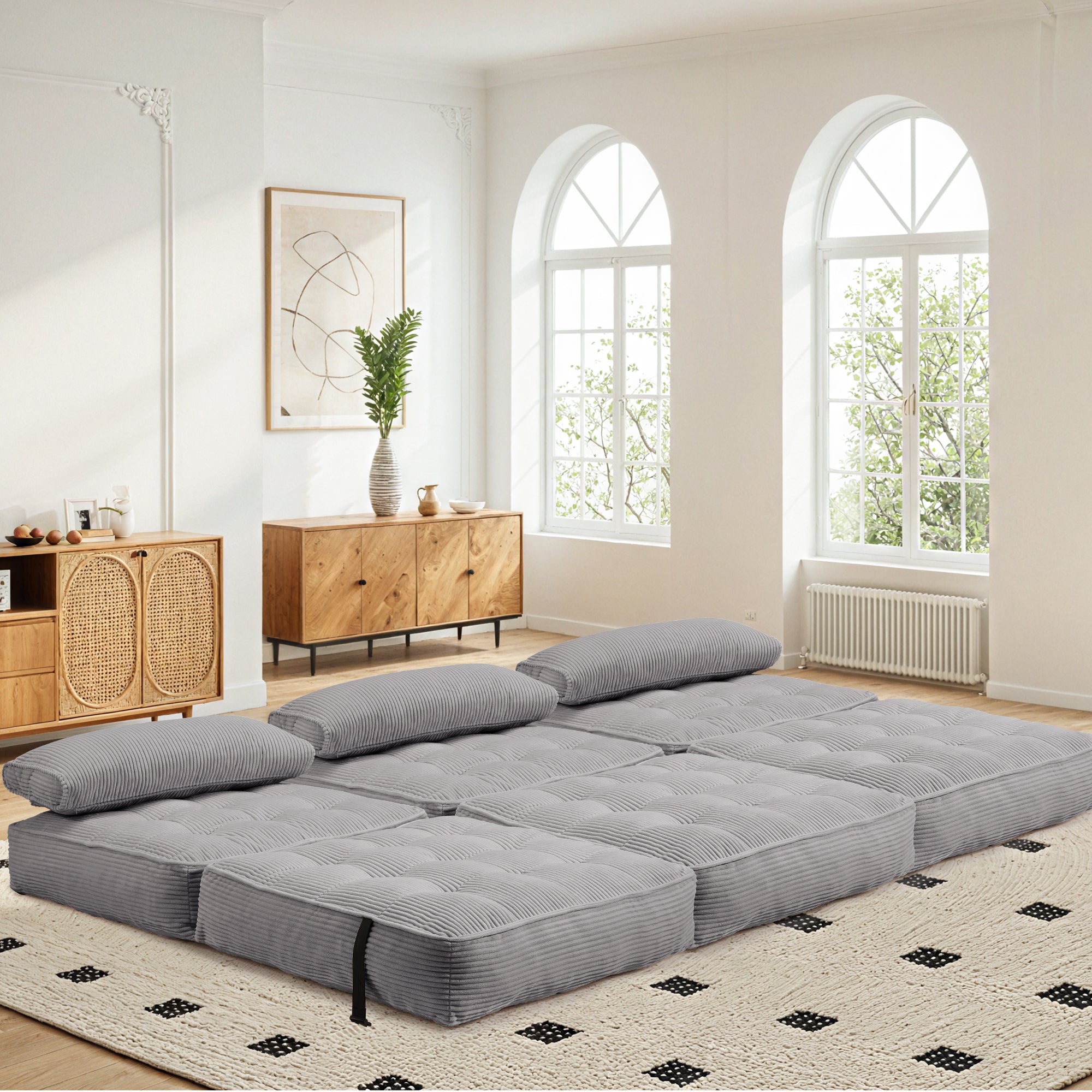 HOMREST 3-Piece Modular Sectional Sofa, Convertible Lounge Set – Foldable Couch Bed, Gray Blue