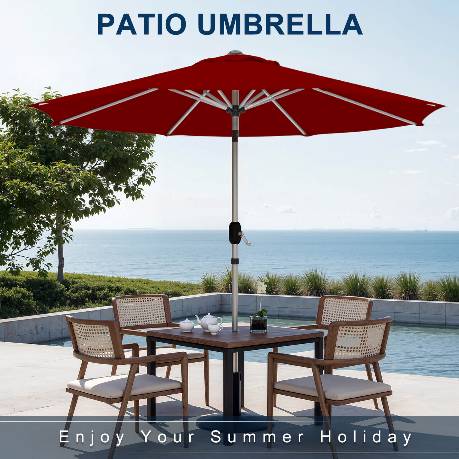 HOMREST 10FT Aluminum Outdoor Patio Umbrella with Push Button Tilt Function, Burgundy