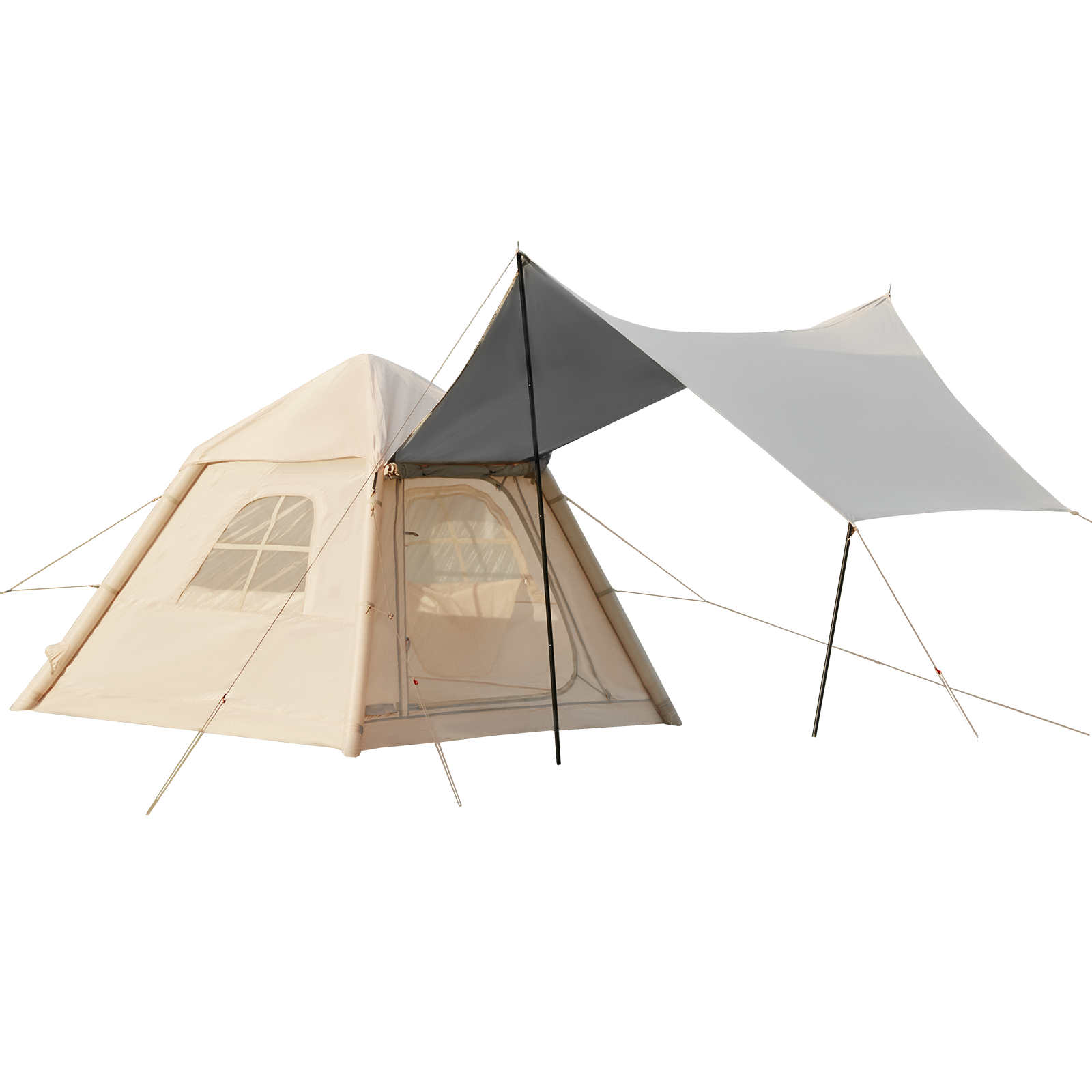 HOMREST 2-4 Persons Inflatable Camping Tent with Pump & Extended Canopy, Easy Set-up, Oxford Portable Free-Standing Family Cabin Tent