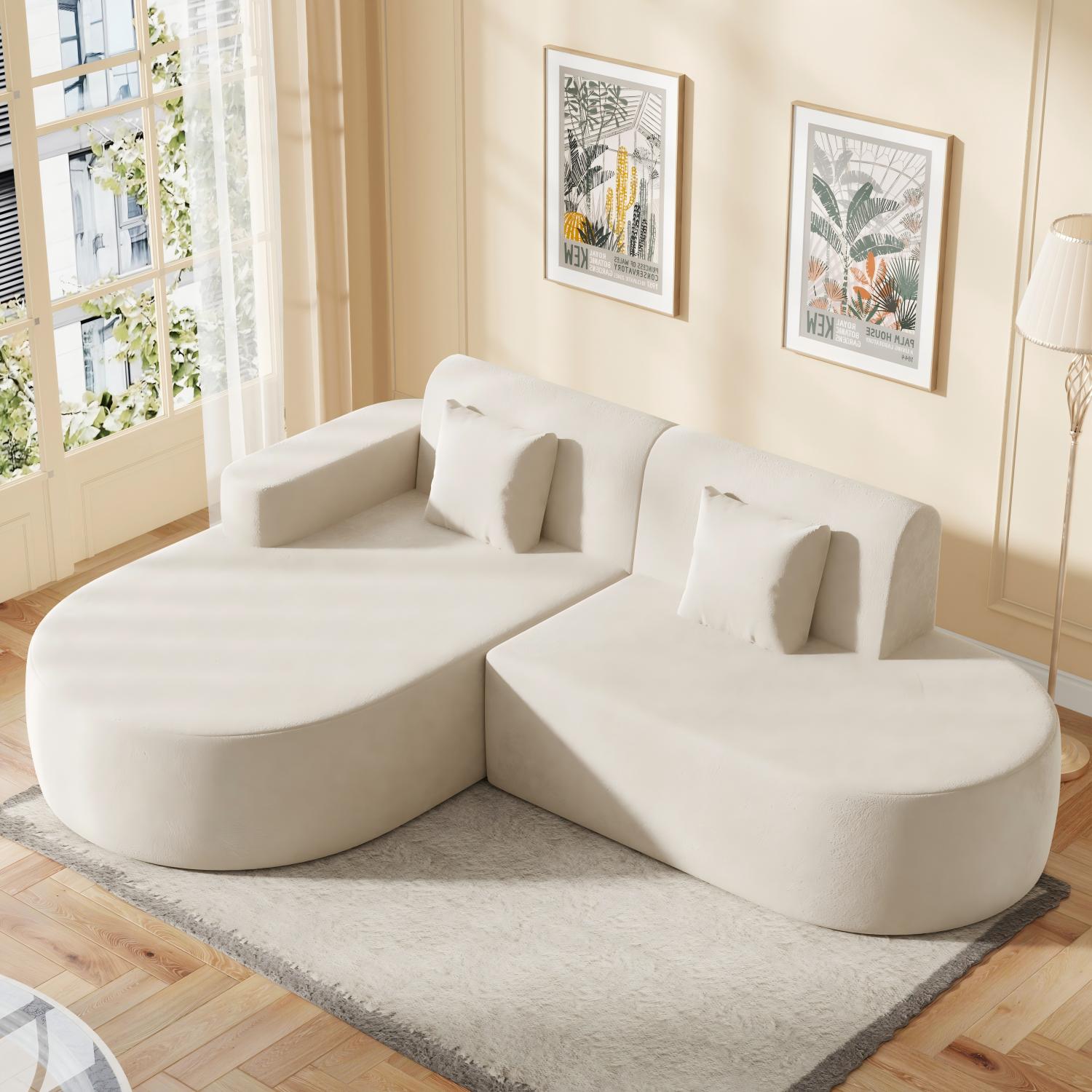 HOMREST Modern L-Shaped Corner Sofa, Chenille Upholstered Cloud Sectional Couch for Living Room and Bedroom, Beige