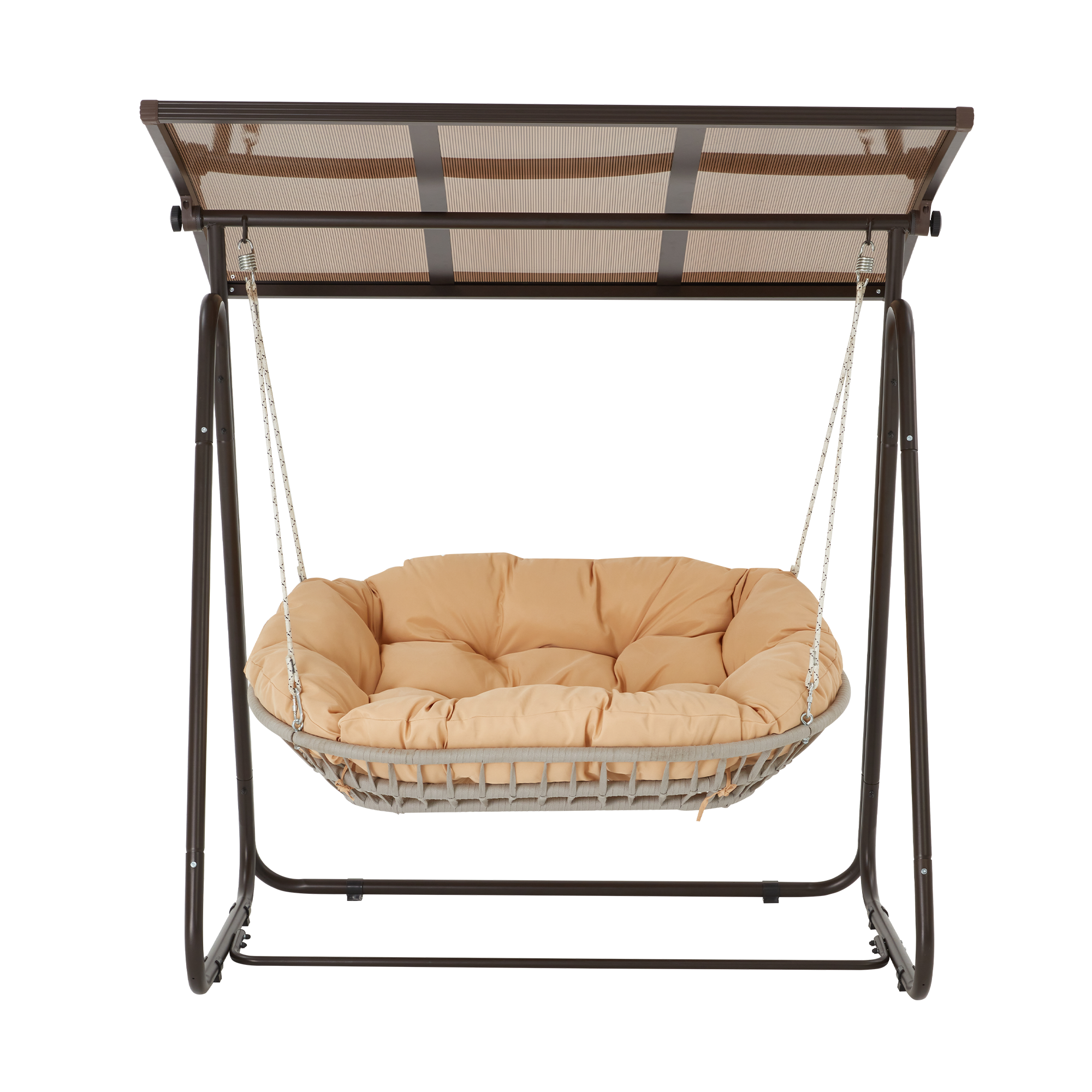 HOMREST 2-Seat Patio Swing Chair with Adjustable Canopy, Beige