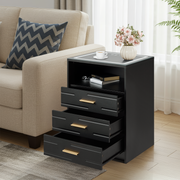 HOMREST LED Nightstand with Wireless Charging, Smart Bedside Table with Drawers & Adjustable LED Lights, Black