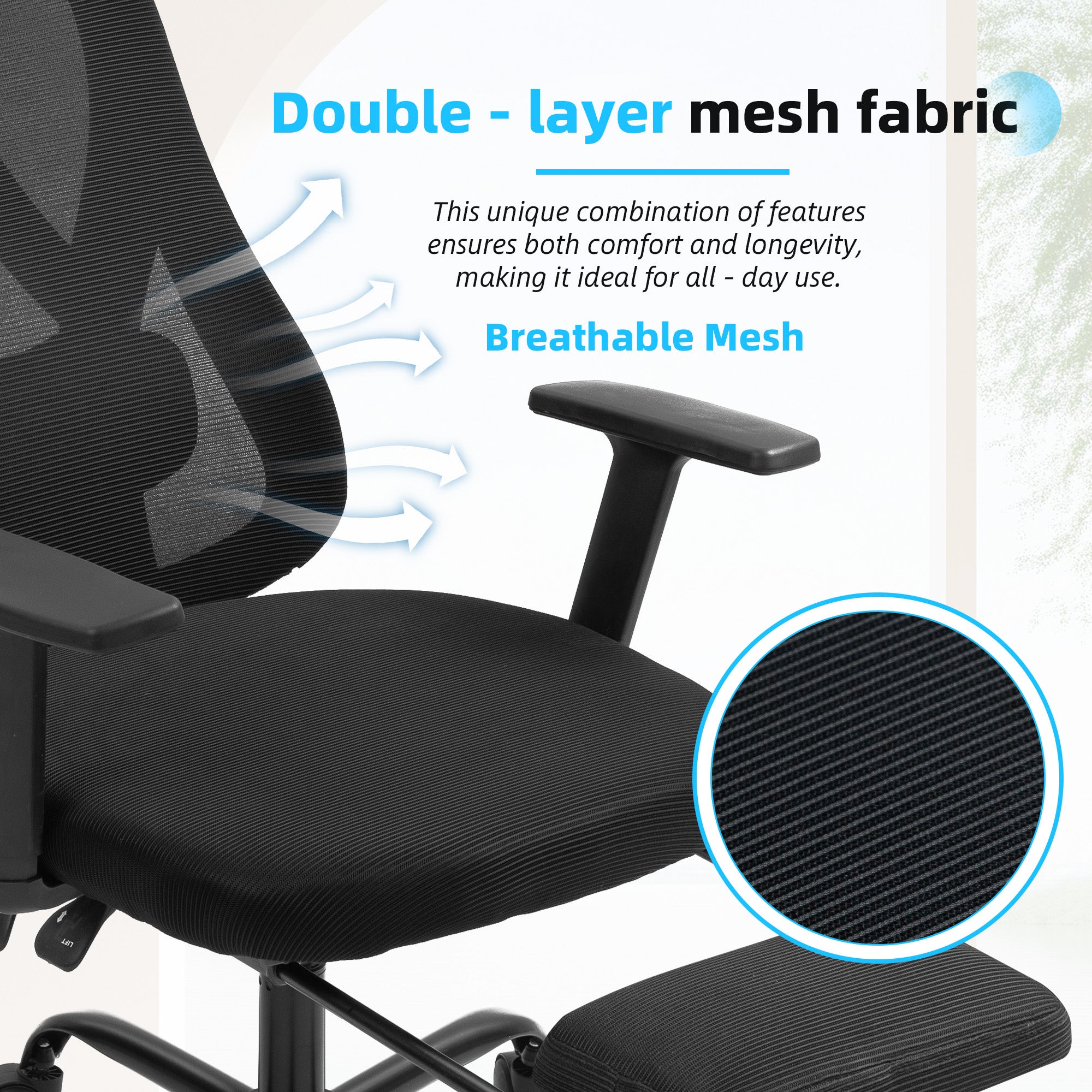 Homrest High-Back Ergonomic Mesh Office Chair with Footrest – Black