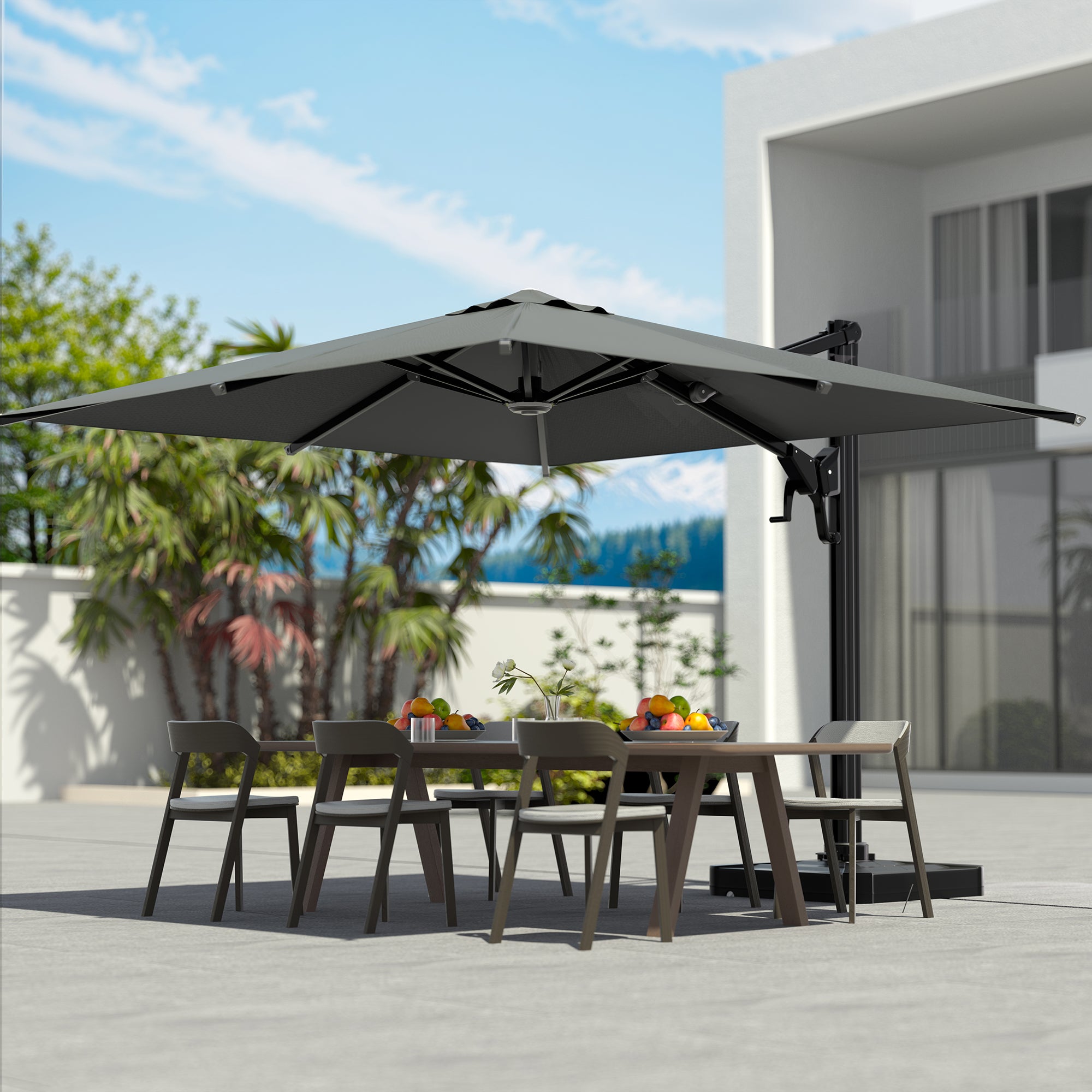 HOMREST 10x10ft Large Rectangular Cantilever Umbrella with 360° Rotation & 6 Adjustable Heights, Gray (Base Excluded)