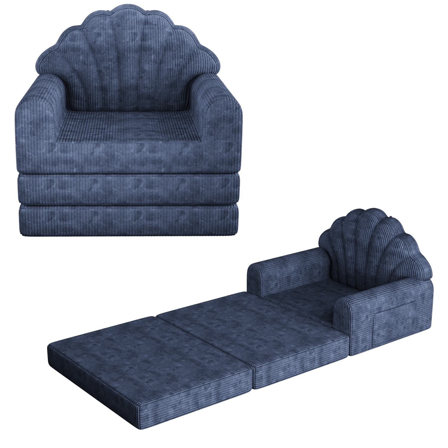 HOMREST 2-in-1 Folding Sofa Bed with Back Support, 75" D x 34" W Convertible Futon Sleeper Chair for Living Room Bedroom Small Spaces, Navy Blue