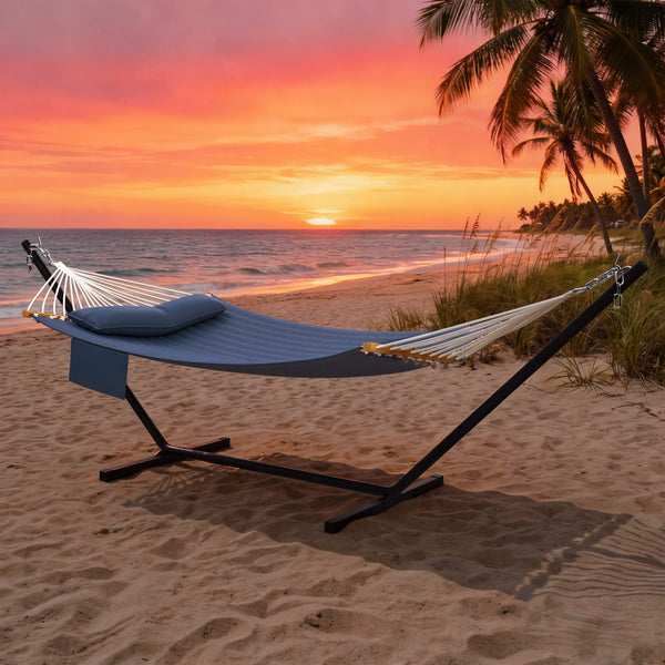 HOMREST Modern Rope Hammock with Stand, Portable Outdoor Hammock for Backyard, Beach & Camping, Navy Blue