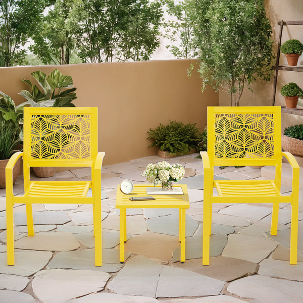 HOMREST 3-Piece Outdoor Bistro Set – Metal Chairs & Small Table, Floral Back Design, UV & Waterproof, Available in Yellow