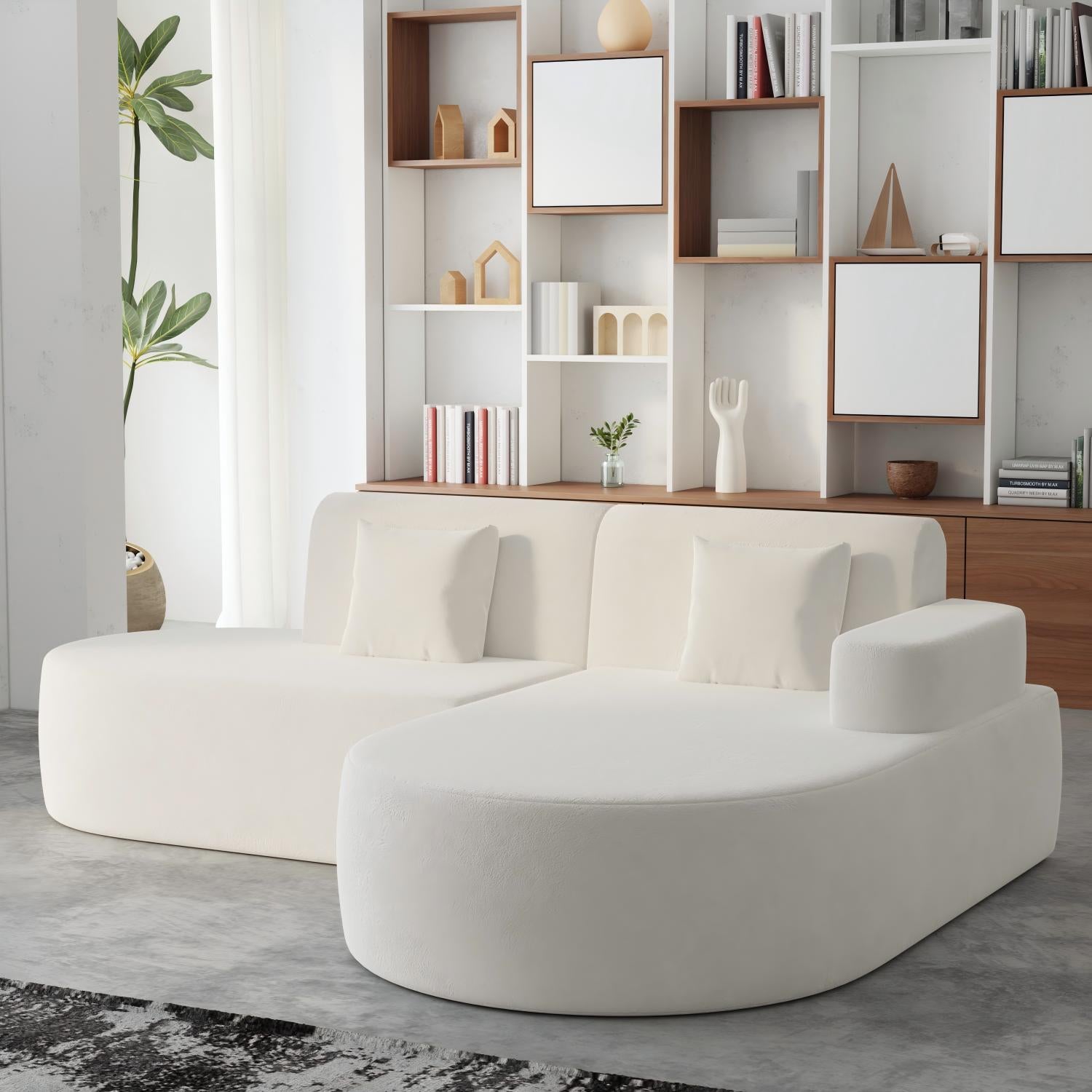 HOMREST Modern L-Shape Sectional Sofa with Chaise Lounge,Boneless L Shape Sofa with Deep Seat, Beige