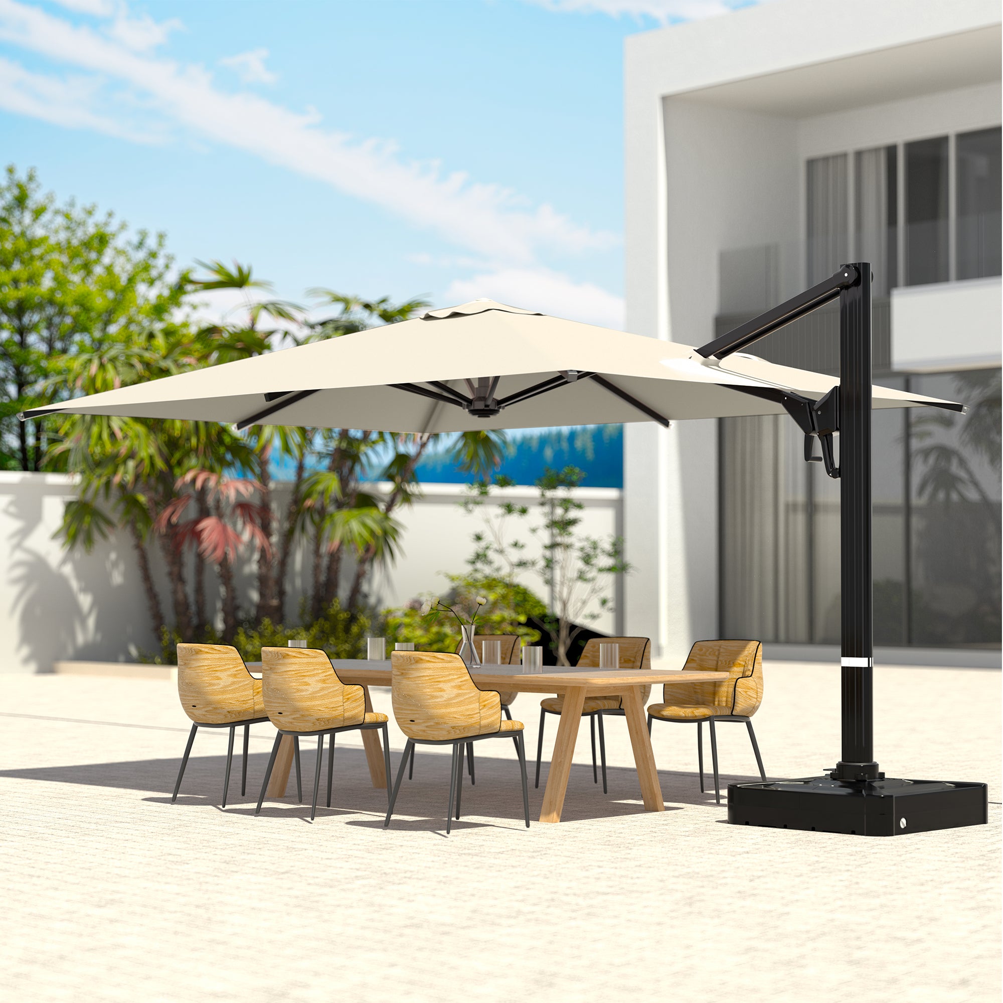 HOMREST 10x13ft Large Rectangular Cantilever Umbrella with 360° Rotation & 6 Adjustable Heights, Outdoor Patio Umbrella for Garden, Pool, Deck, Yellow (Base Excluded)