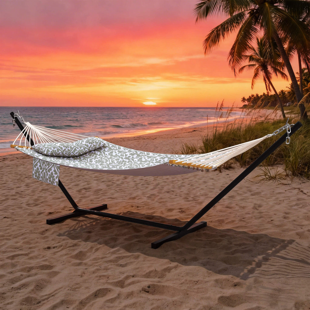HOMREST Modern Rope Hammock with Stand, Portable Outdoor Hammock for Backyard, Beach & Camping, Gray Floral