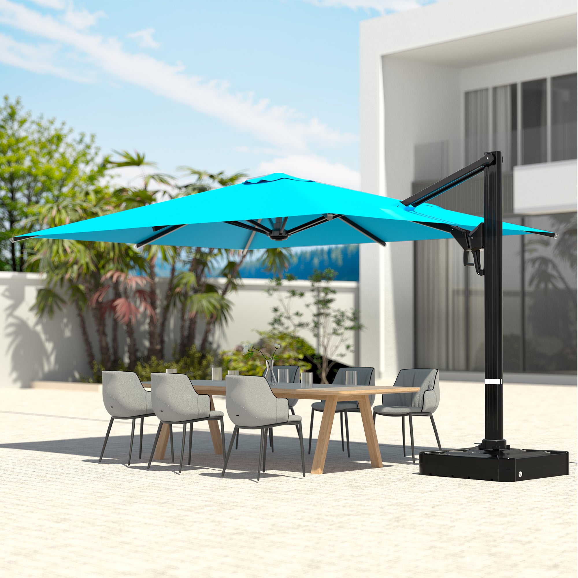 HOMREST 10x13ft Large Rectangular Cantilever Umbrella with 360° Rotation & 6 Adjustable Heights, Outdoor Patio Umbrella for Garden, Pool, Deck, Blue (Base Excluded)