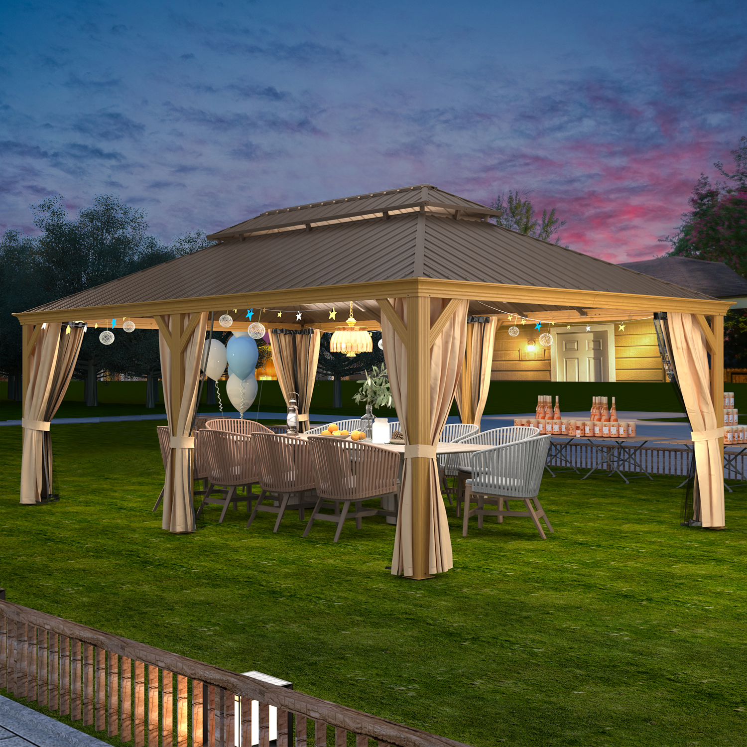 HOMREST 14X22 Hardtop Gazebo with Privacy Screen