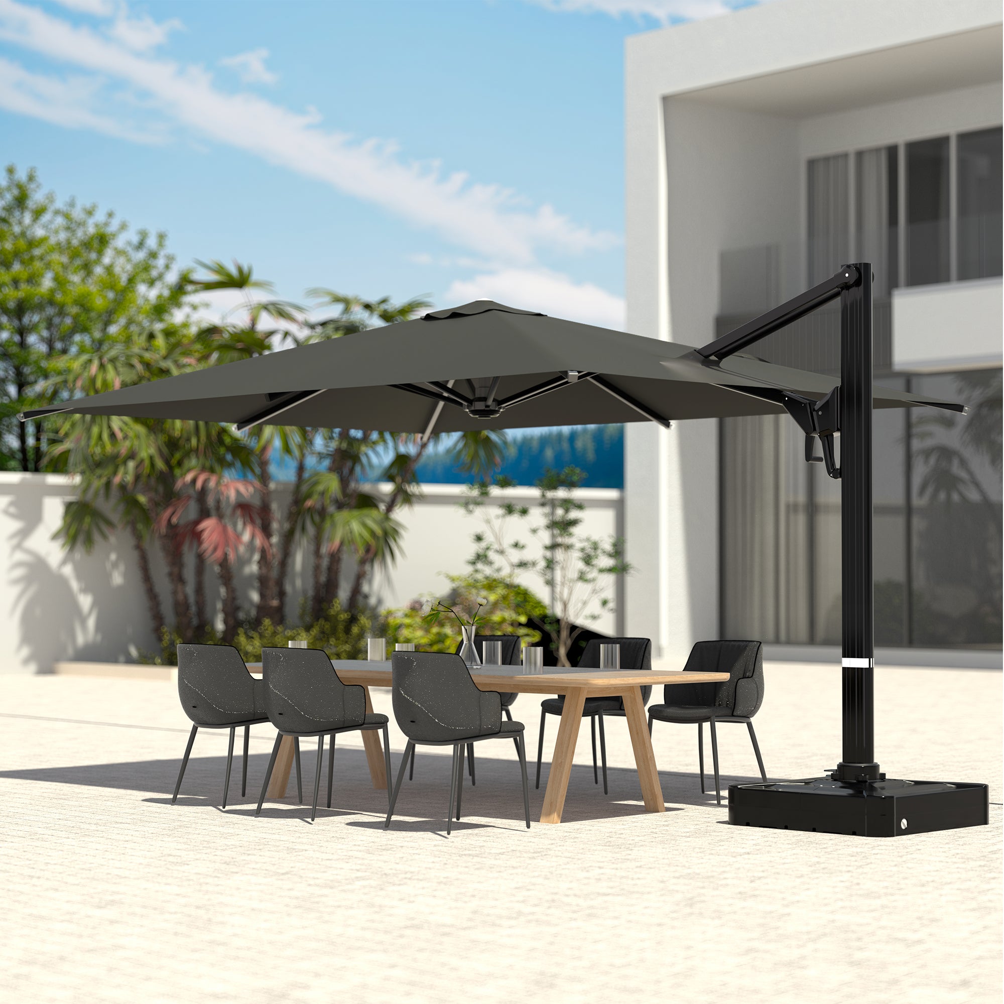 HOMREST 10x13ft Large Rectangular Cantilever Umbrella with 360° Rotation & 6 Adjustable Heights, Outdoor Patio Umbrella for Garden, Pool, Deck, Gray (Base Excluded)