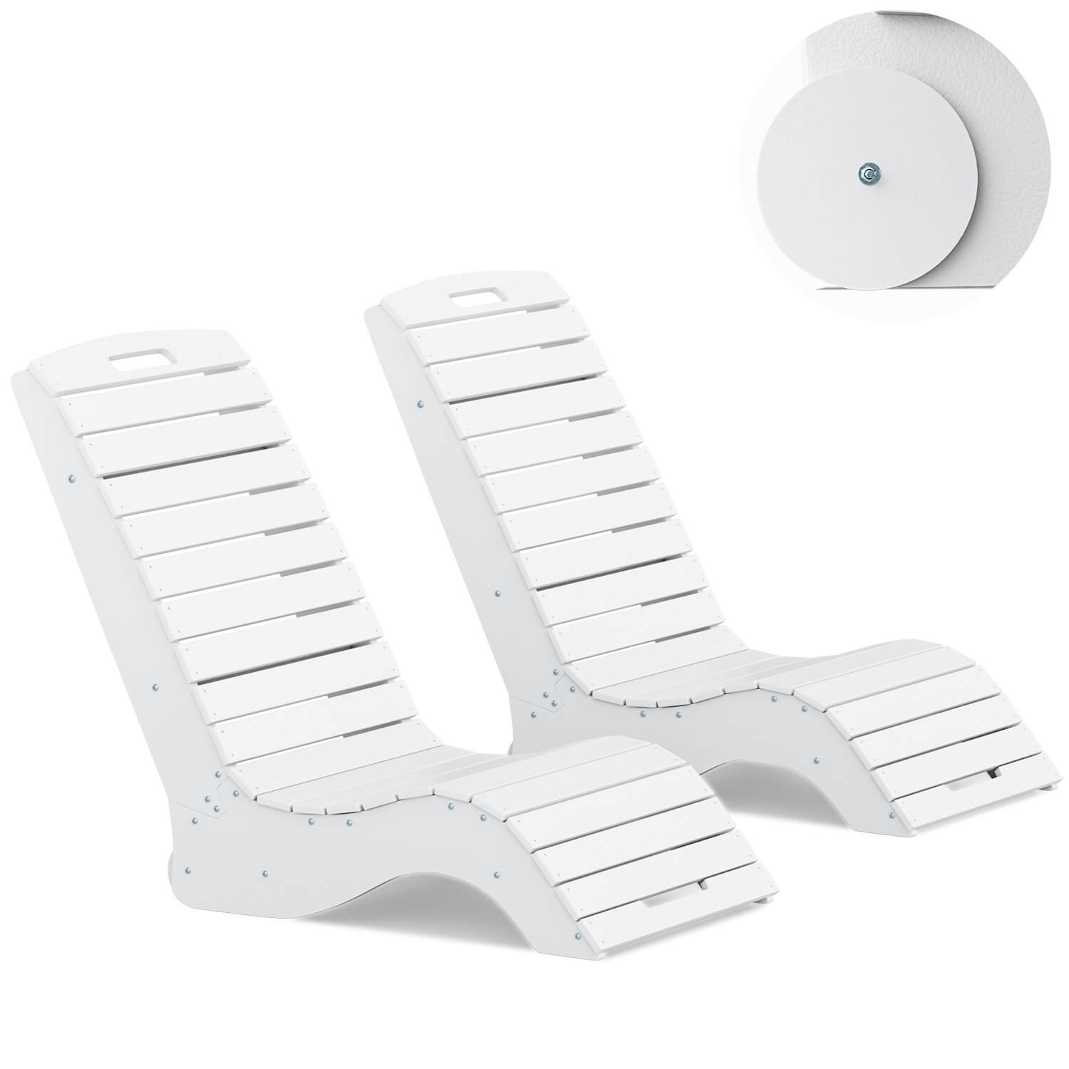 HOMREST HDPE Pool Lounge Chairs Set of 2, In-Pool Chaise with Wheels, S-Shaped, White