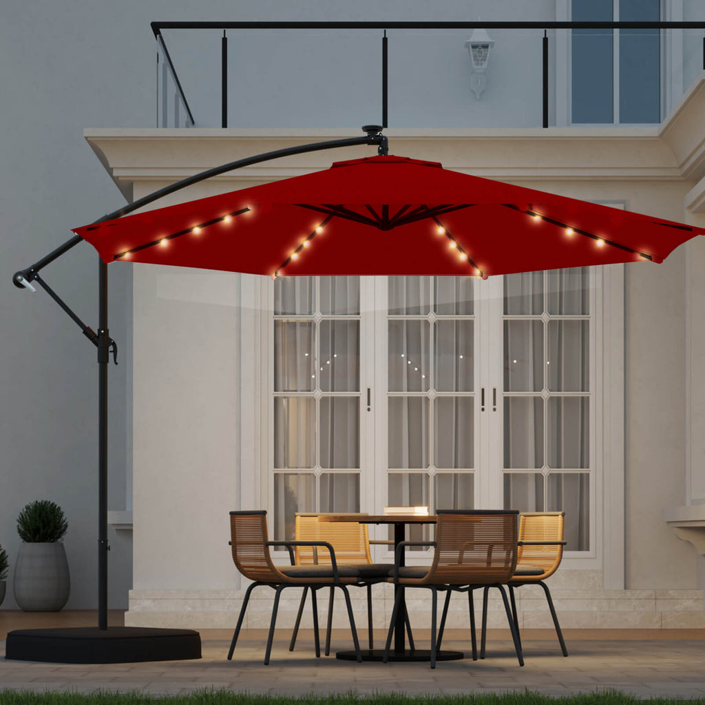 Homrest 10ft Solar Lighted Patio Umbrella with Base, Outdoor Cantileve Homrest 10ft Solar Lighted Patio Umbrella with Base, Outdoor Cantileve