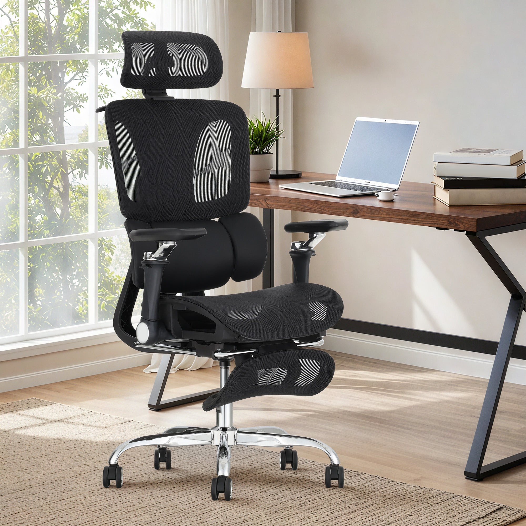 HOMREST Ergonomic Office Chair with 3-Zone Dynamic Lumbar Support, Big and Tall Mesh Office Chair with Footrest, Adjustable Seat Depth,4D Headrest,6D Armrests, Swivel Executive Chair for Home Office,Black