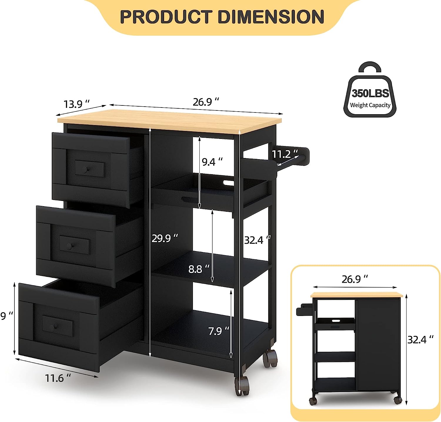 Dimensions of Homrest kitchen Islands