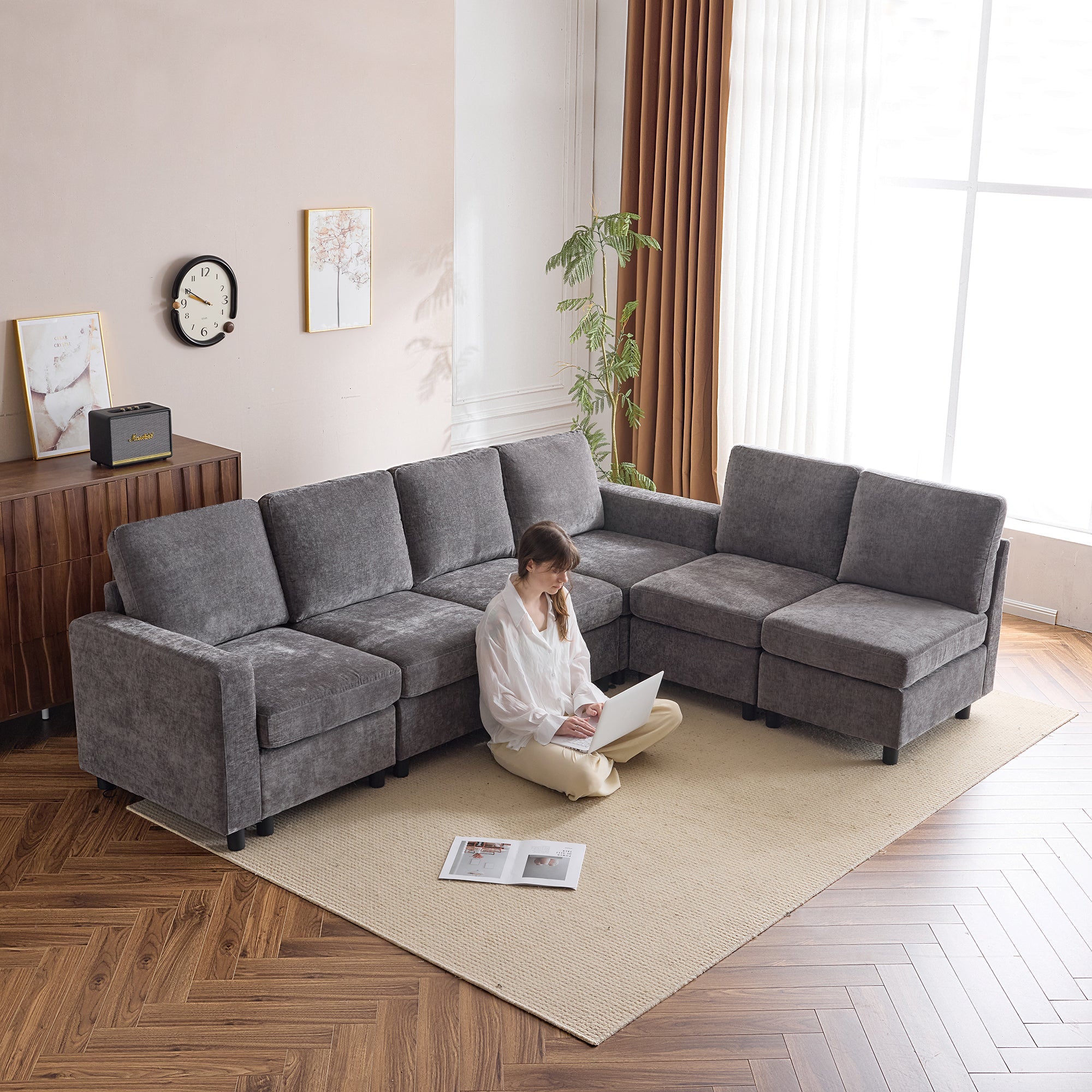 Homrest 6 Piece Modular Sectional Couch with Storage for Living Room, Dark Gray