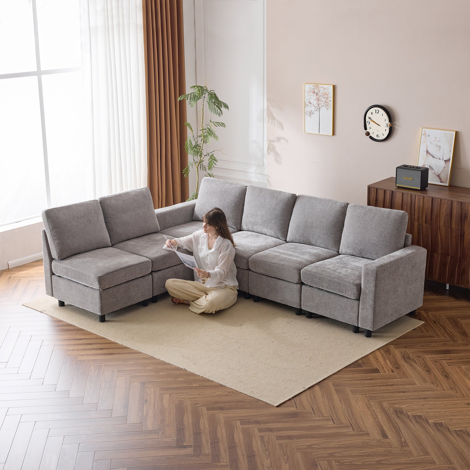 Homrest 6  Piece Modular Sectional Couch with Storage for Living Room, Light Grey