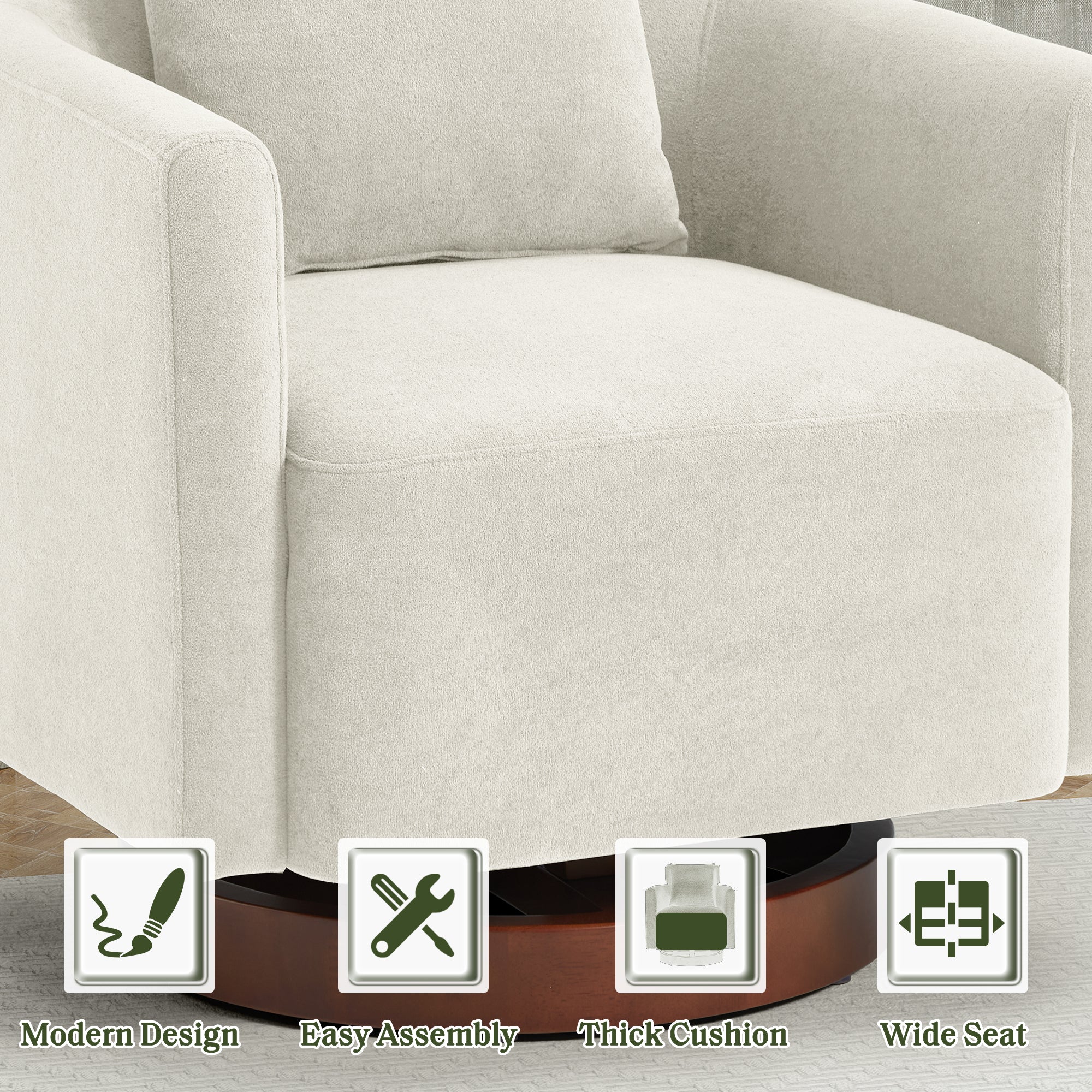 HOMREST Swivel Accent Chair, Ergonomic Adjustable Backrest Barrel Chair with 360° Rotation, Thick Velvet Cushion and Solid Wood Frame, Beige for Living Room, Bedroom, Office