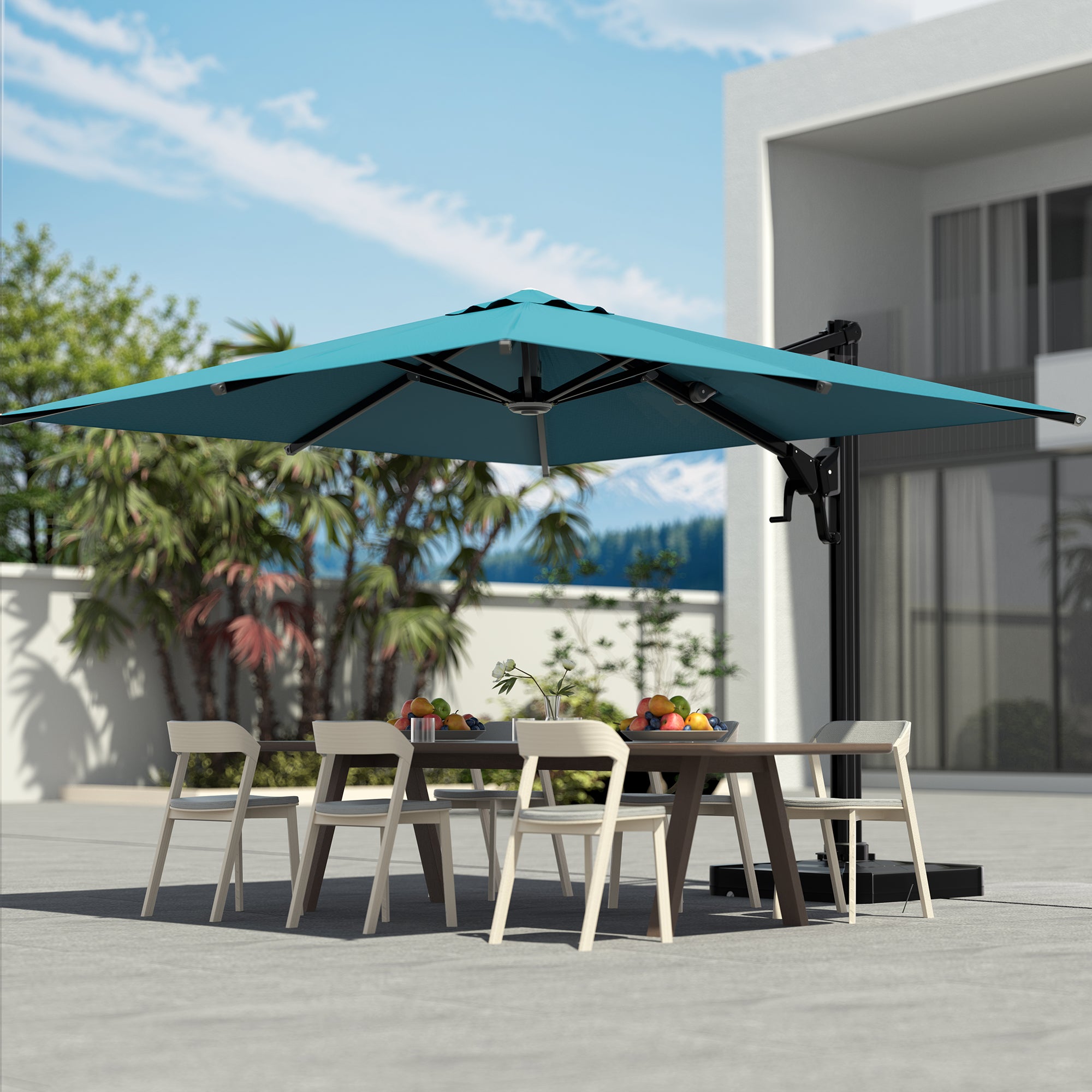HOMREST 10x10ft Large Rectangular Cantilever Umbrella with 360° Rotation & 6 Adjustable Heights, Blue (Base Excluded)