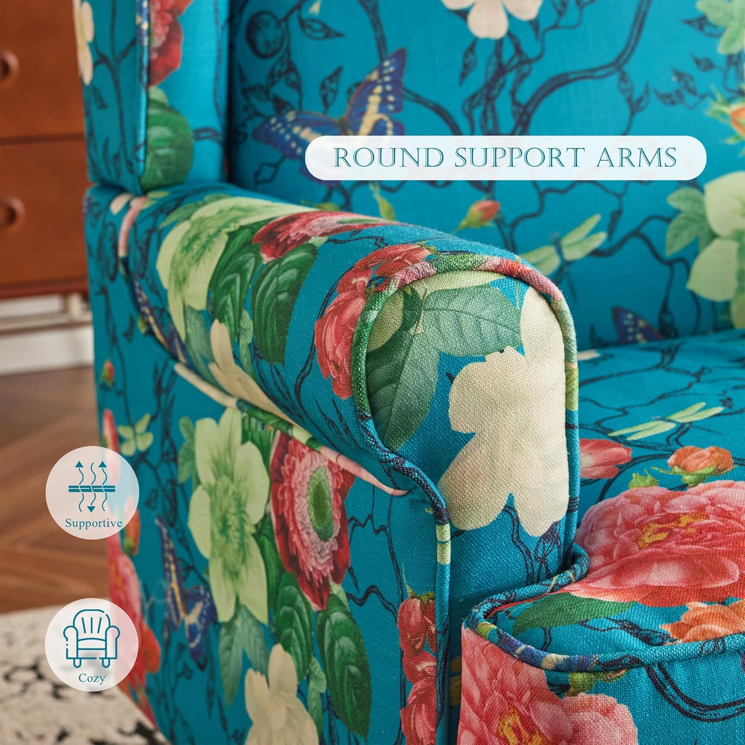 HOMREST Fabric Accent Chair for Living Room Bedroom Reading, Teal Floral