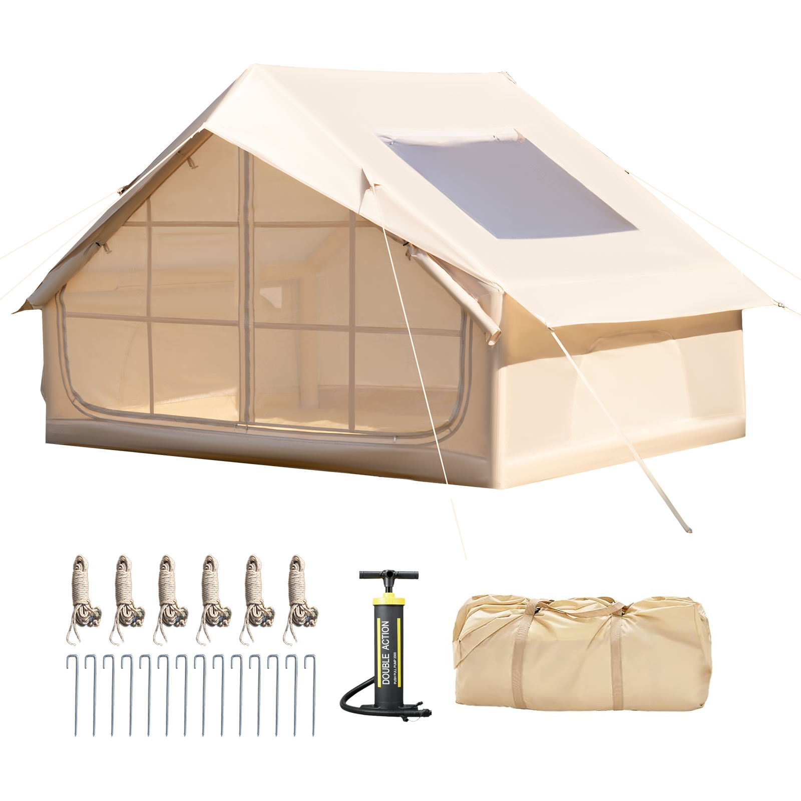 HOMREST Inflatable Tents for Camping with Skylight, Blow Up Tent with Large Mesh Doors & Hand Pump, 1 Minute Quick Setup Air Tent, Waterproof Oxford