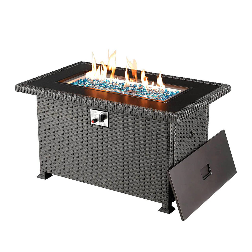 Homrest propane gas fire pit table with wind guard and waterproof cover, black