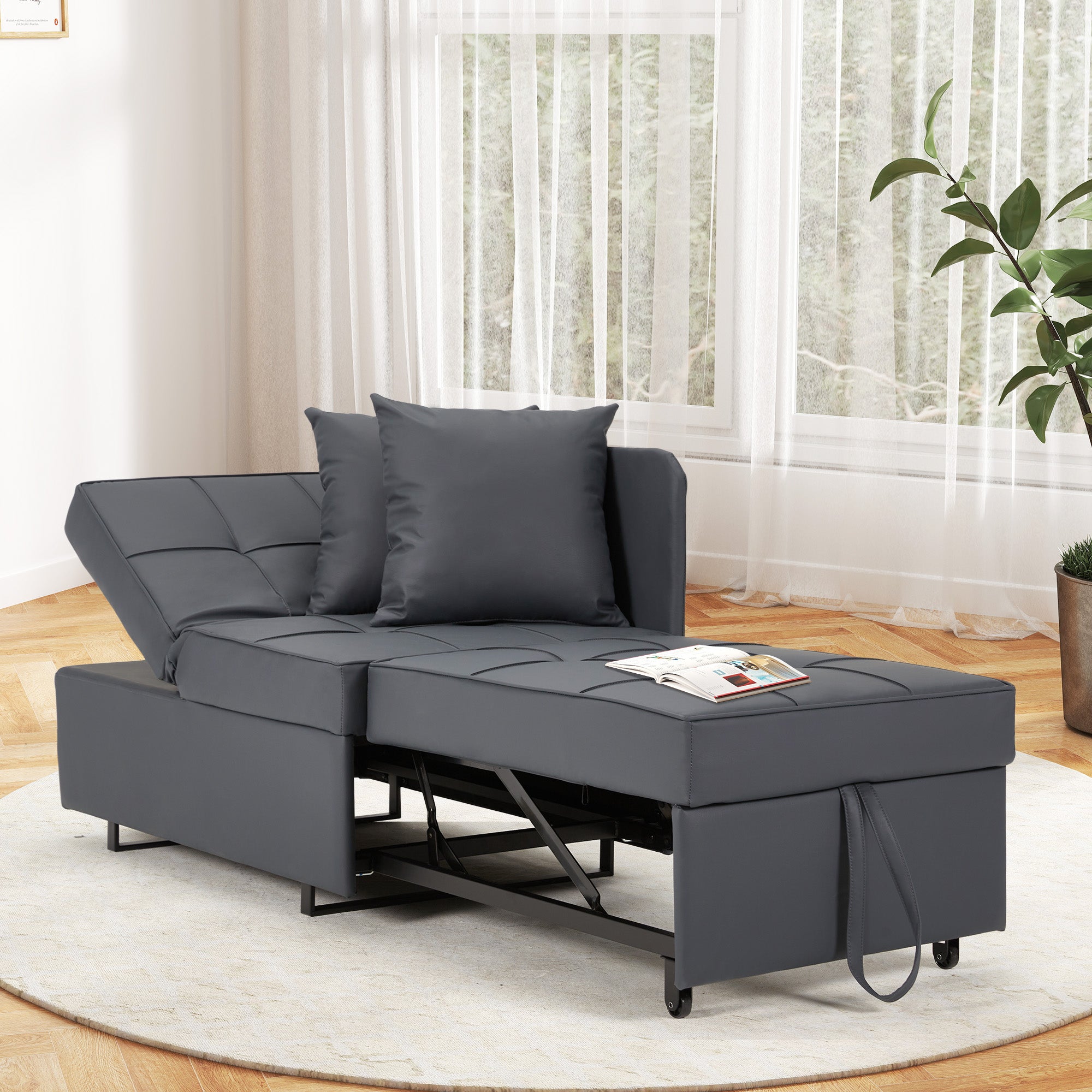 HOMREST 3 IN 1 Futon Sofa Bed Convertible Recliner Lounge with Reclining Backrest, Gray