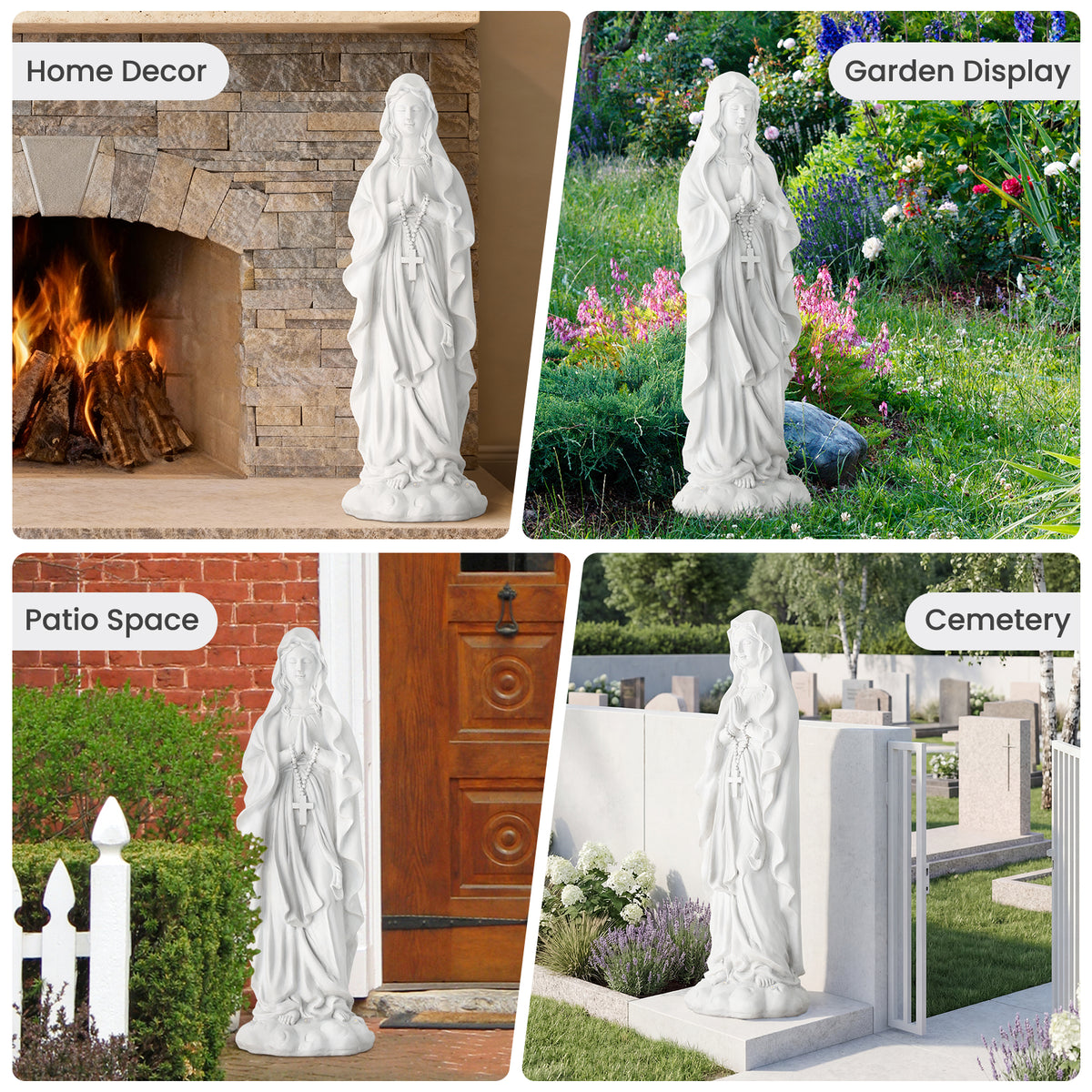 HOMREST 30.7 Inch Virgin Mary Praying Statue Outdoor Garden Religious Sculpture Magnesium Oxide Mary Statue for Yard Patio Lawn Home Entryway Hallway Decor (White)