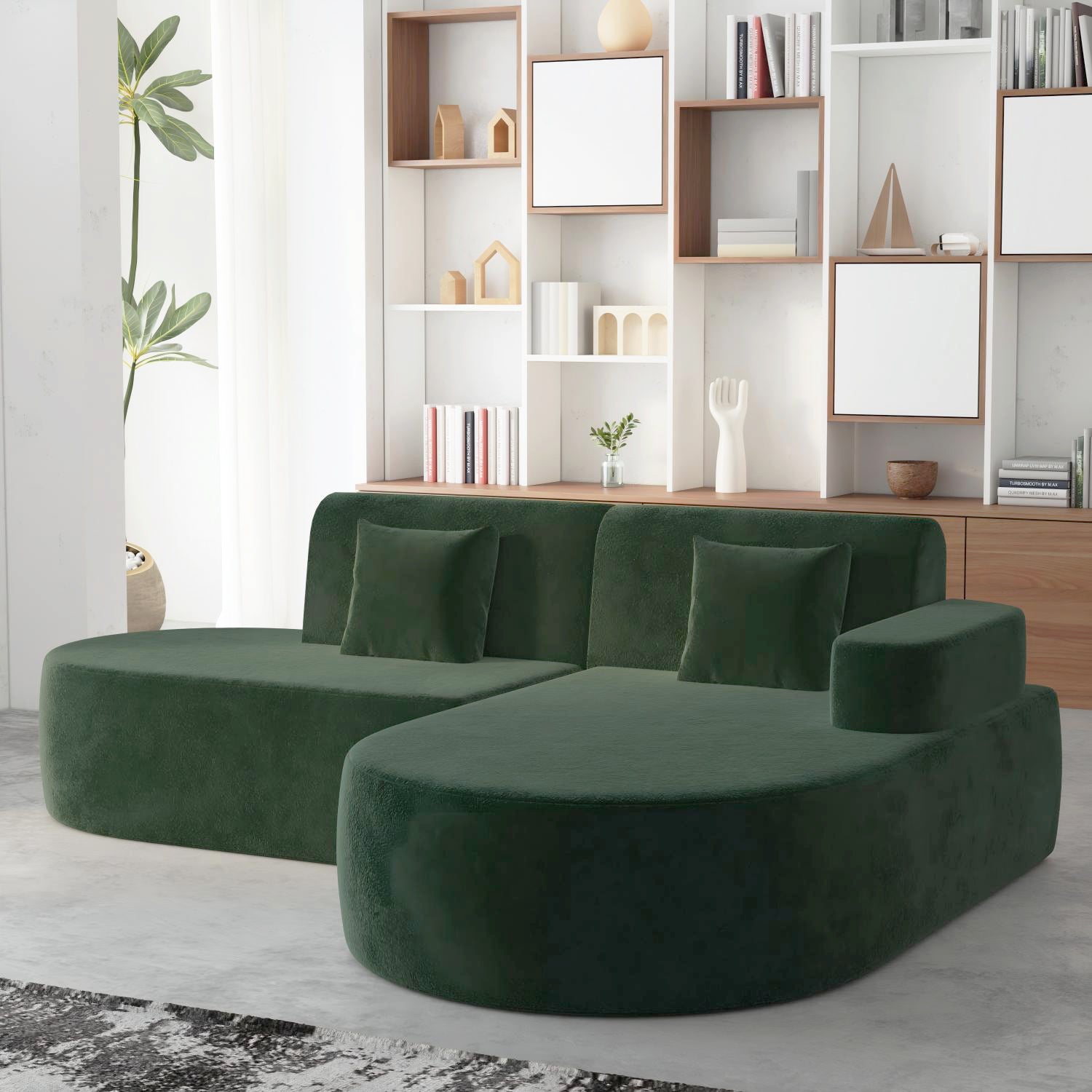 HOMREST Modern L-Shape Sectional Sofa with Chaise Lounge,Boneless L Shape Sofa with Deep Seat, Green