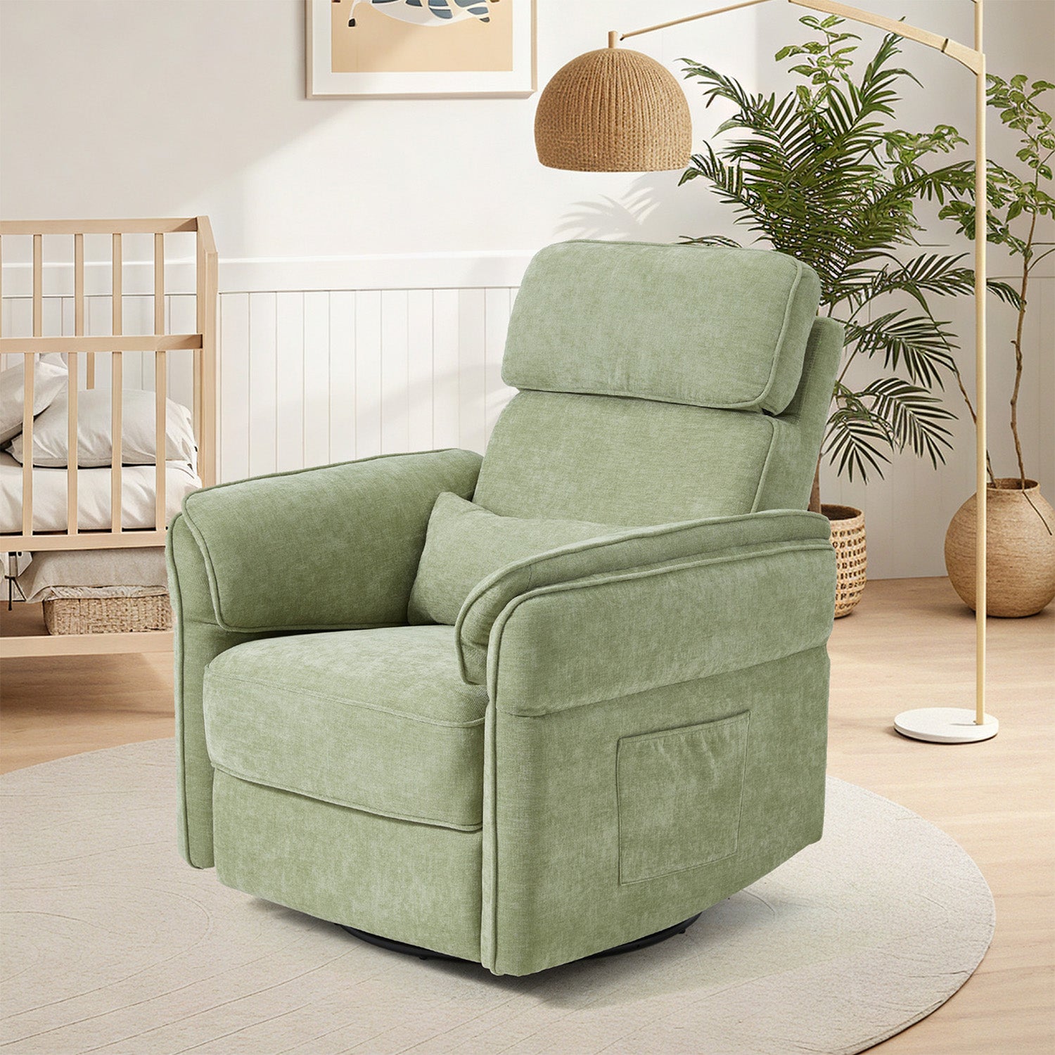 HOMREST Power Swivel Rocking Recliner Chair with Adjustable Headrest and Armrests, Green