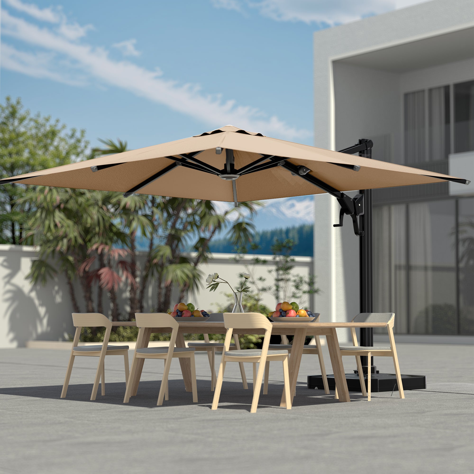 HOMREST 10x10ft Large Rectangular Cantilever Umbrella with 360° Rotation & 6 Adjustable Heights, Brown (Base Excluded)