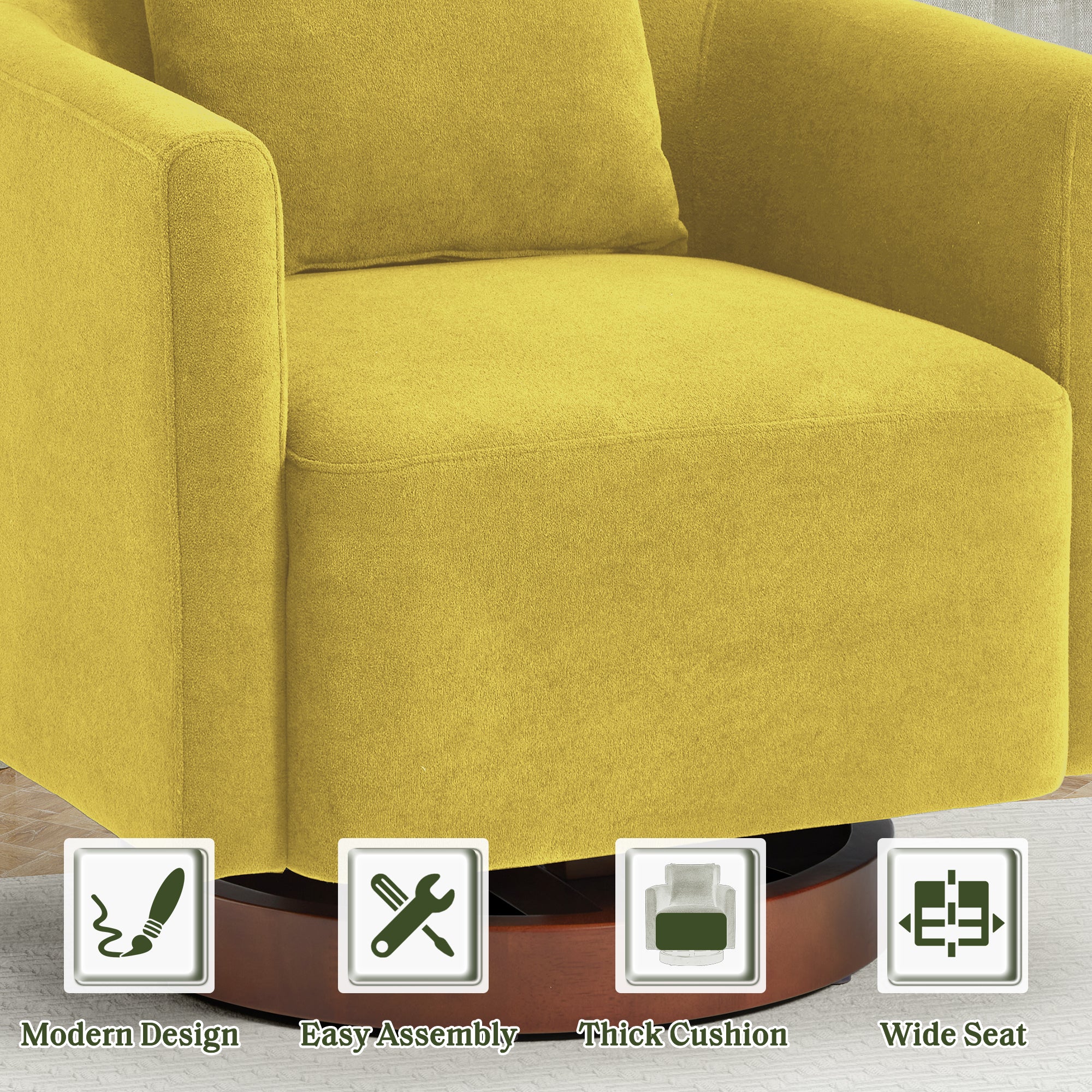 HOMREST Swivel Accent Chair, Armchair Barrel Chair with Adjustable Headrest Swivel Chair for Living Room Bedroom, with 360° Rotation and Thick Cushion, Mustard Yellow