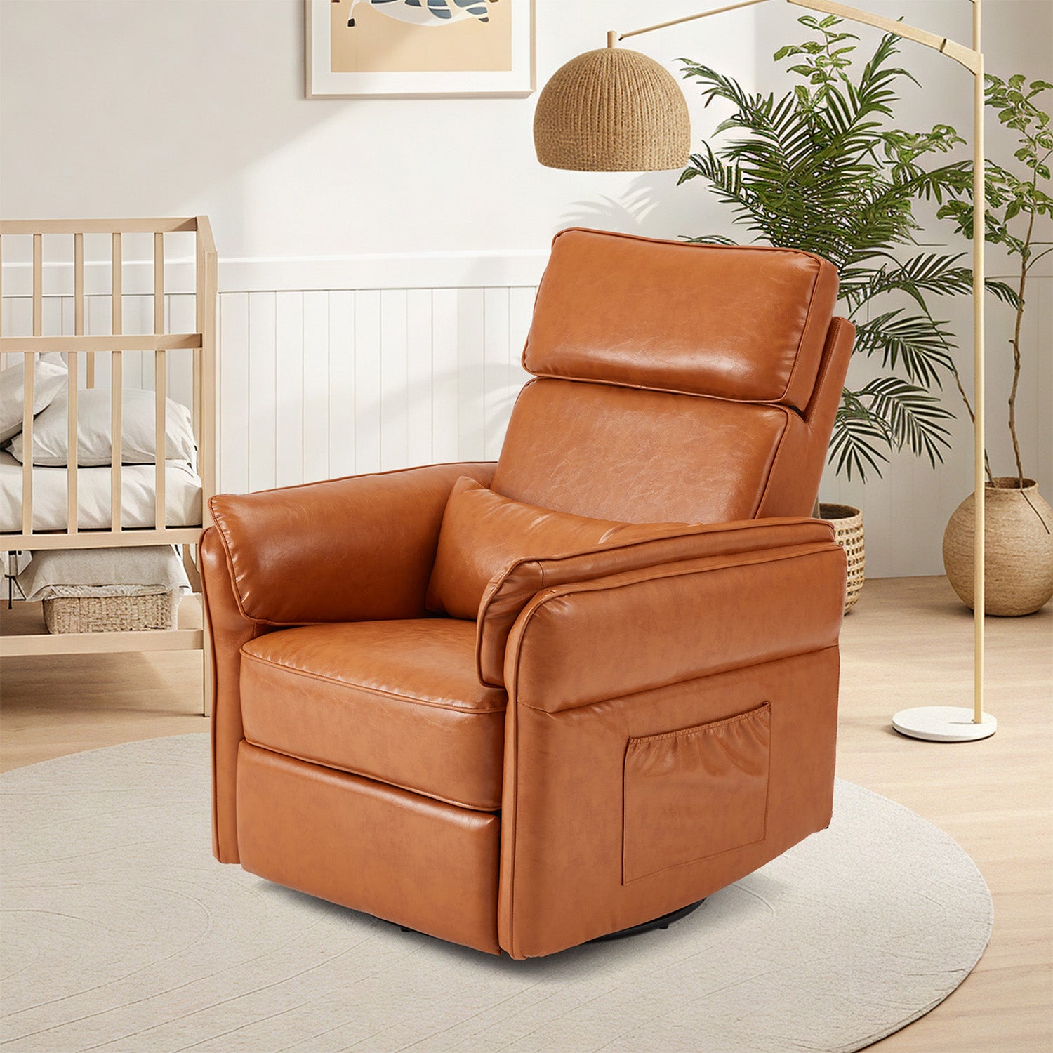 HOMREST Power Swivel Rocking Recliner Chair with Adjustable Headrest and Armrests, Brown