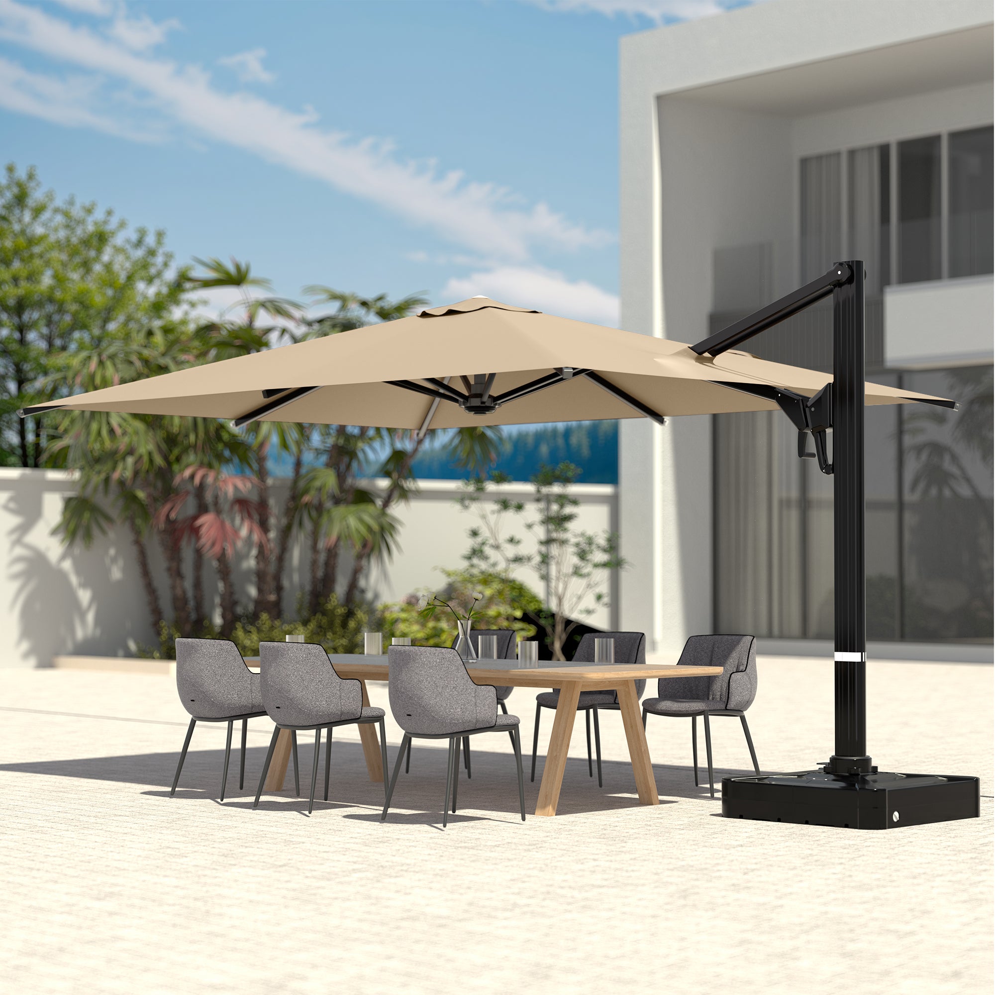 HOMREST 10x13ft Large Rectangular Cantilever Umbrella with 360° Rotation & 6 Adjustable Heights, Outdoor Patio Umbrella for Garden, Pool, Deck, Brown (Base Excluded)
