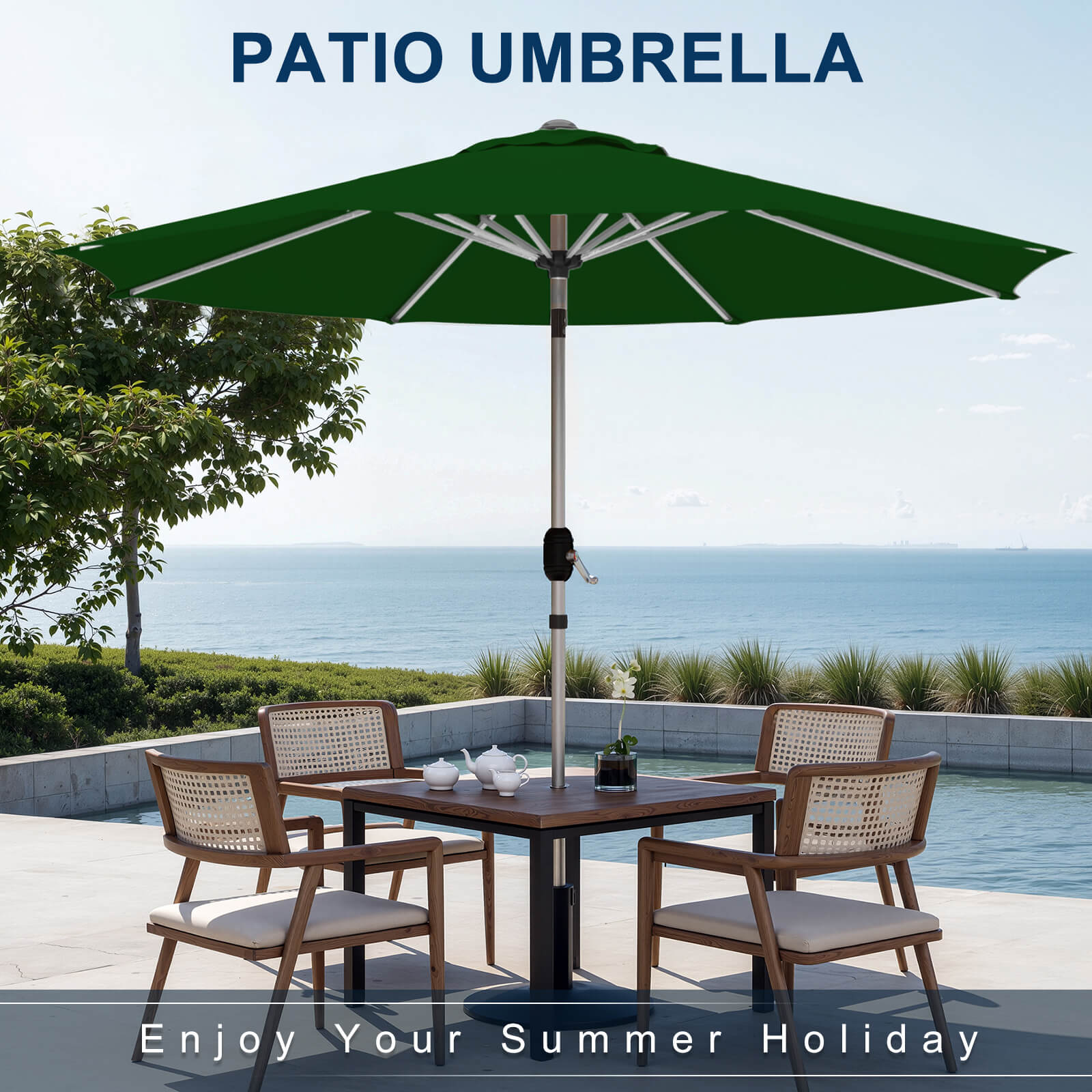HOMREST 10FT Aluminum Outdoor Patio Umbrella with Push Button Tilt Function, Green