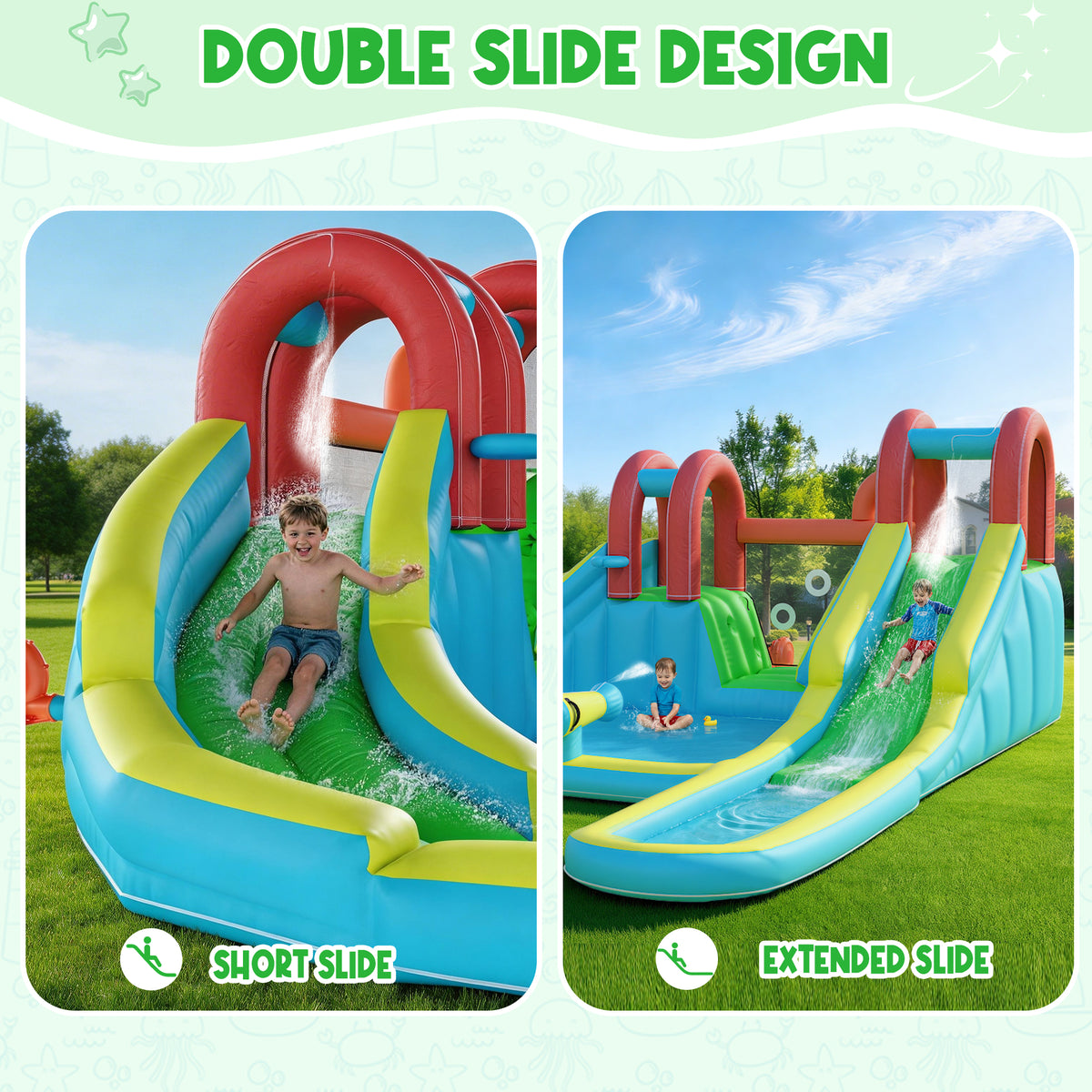 Homrest Inflatable Water Slide,10 in 1 Double Water Slide Bounce House for Kids 3-12 with Blower, Splash Pool, Water Cannon, Climbing Wall, Basketball Hoop for Kids Indoor Outdoor Backyard