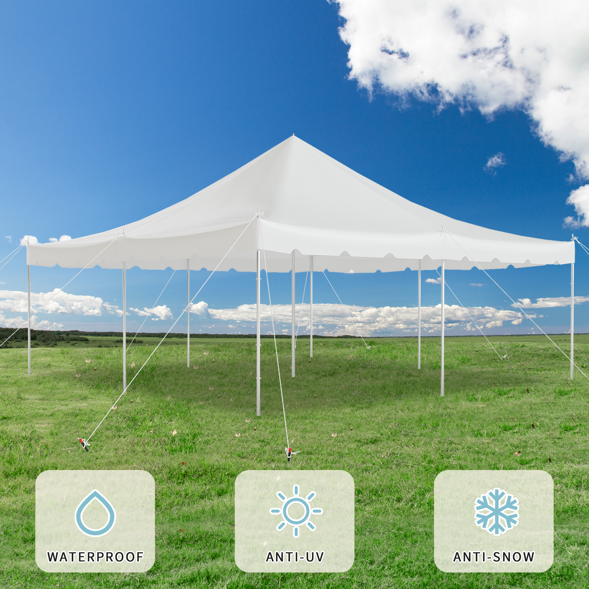 HOMREST 20x20ft Pole Party Tent Weekend Canopy Heavy Duty With Sidewalls 2 Doors Carry Bags PVC Fire Retardant Outdoor Canopies For 120 People Large Tents For Parties Events Weddings White