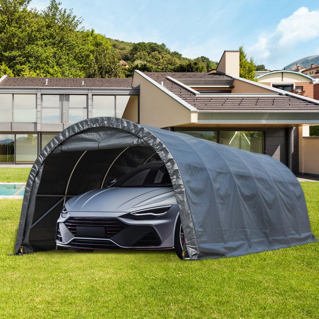 HOMREST 12 x 24 FT Heavy Duty Carport, Portable Garage with All-Steel Metal Frame and Round Style Roof, Anti-Snow Car Canopy Outdoor Storage Shelter for Car, Truck, Boat
