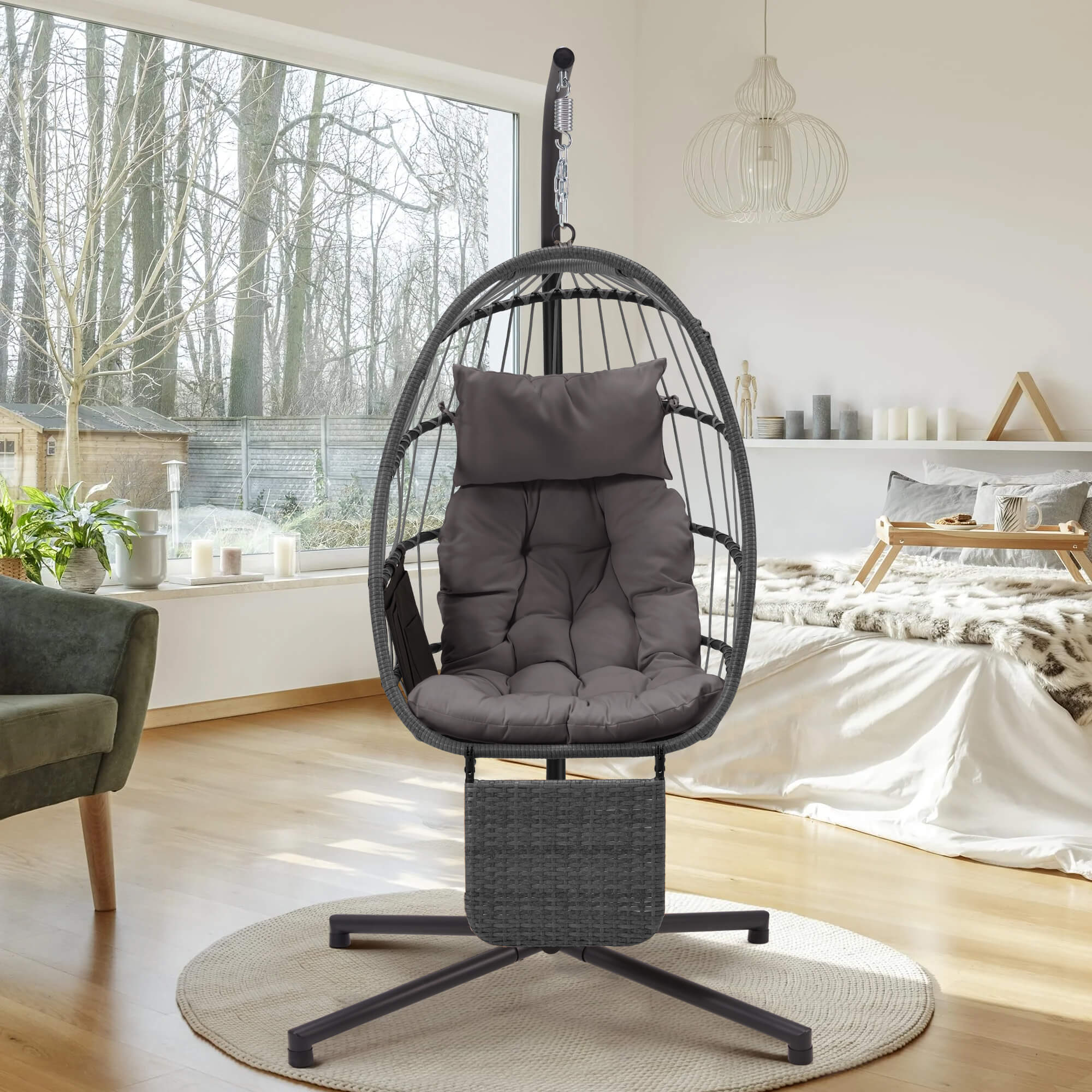 HOMREST Hanging Egg Chair with Stand & Removable Leg Rest, Hammock Chair for Patio, Bedroom, Gray