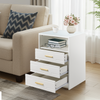 HOMREST LED Nightstand with Wireless Charging, Smart Bedside Table with Drawers & Adjustable LED Lights, White