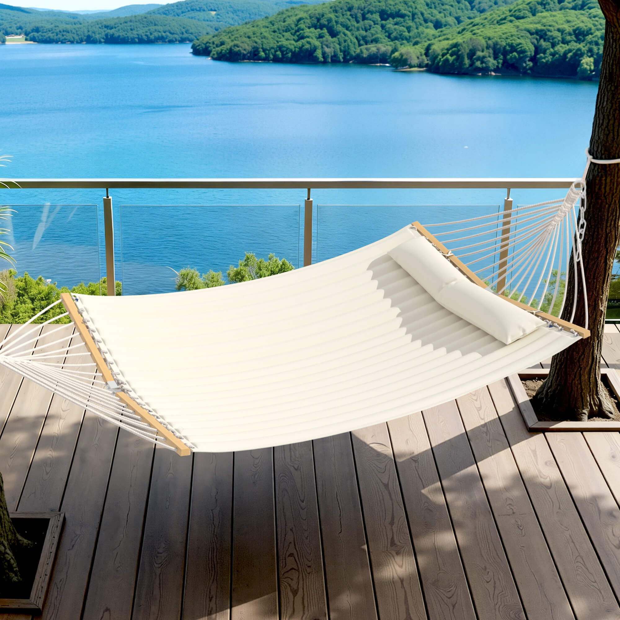 HOMREST Modern Portable Hammock, Outdoor Rope Hammock for Backyard, Beach & Camping, Off-White