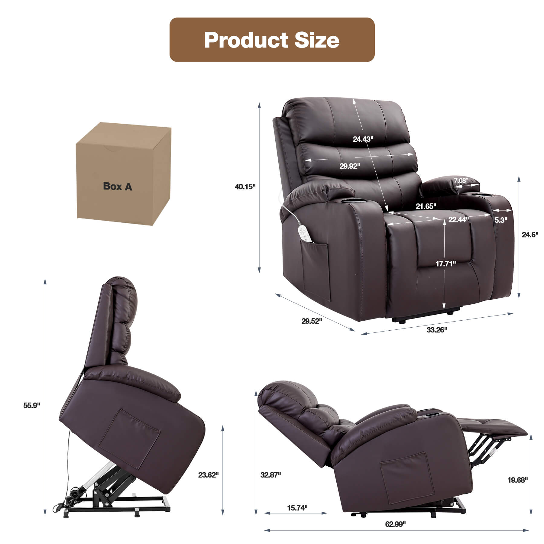Homrest Power Lift Recliner Chair with Massage & Heat, Brown