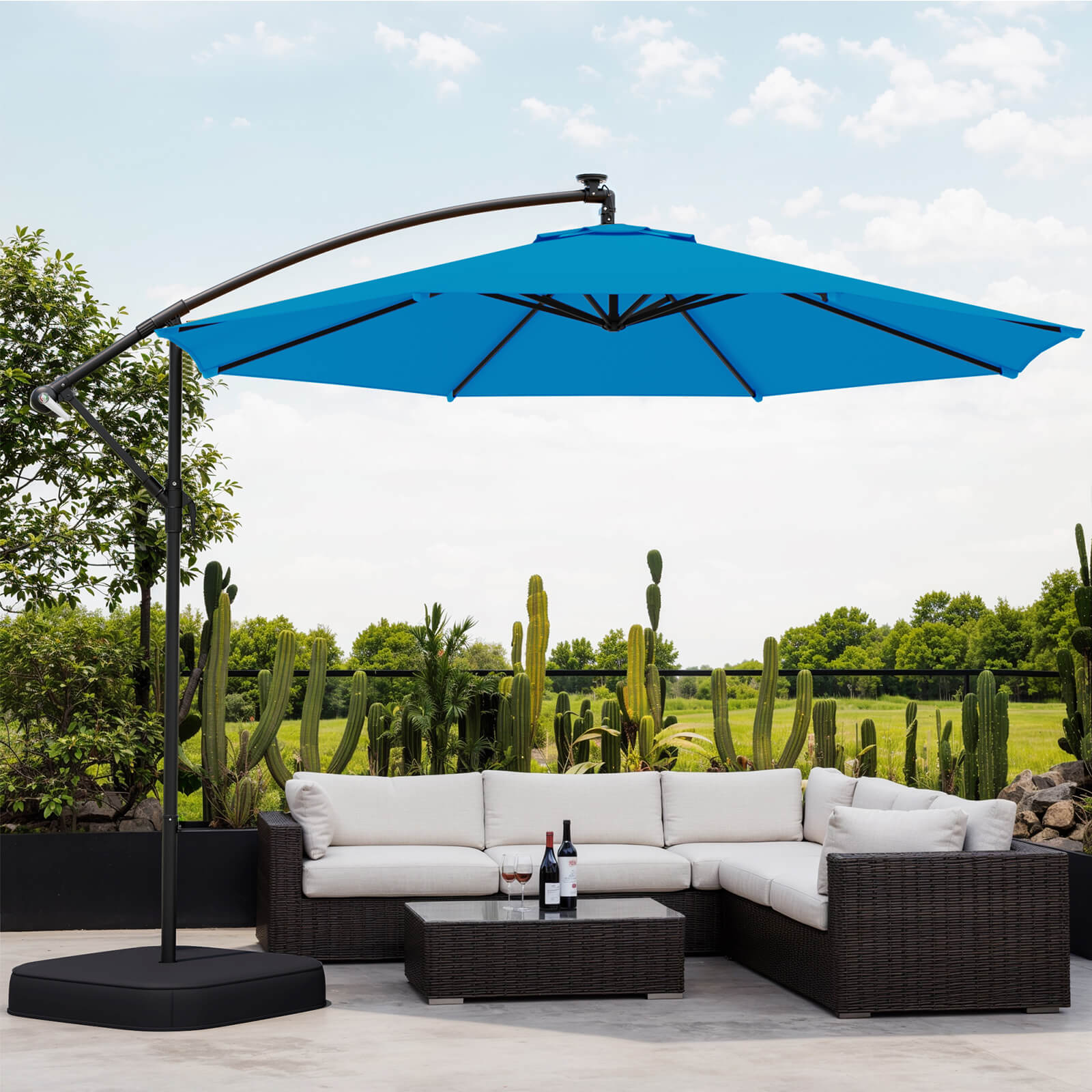 Homrest 10ft Patio Umbrella with Base, Outdoor Offset Cantilever Umbrella, Infinite Tilt, Rolay Blue